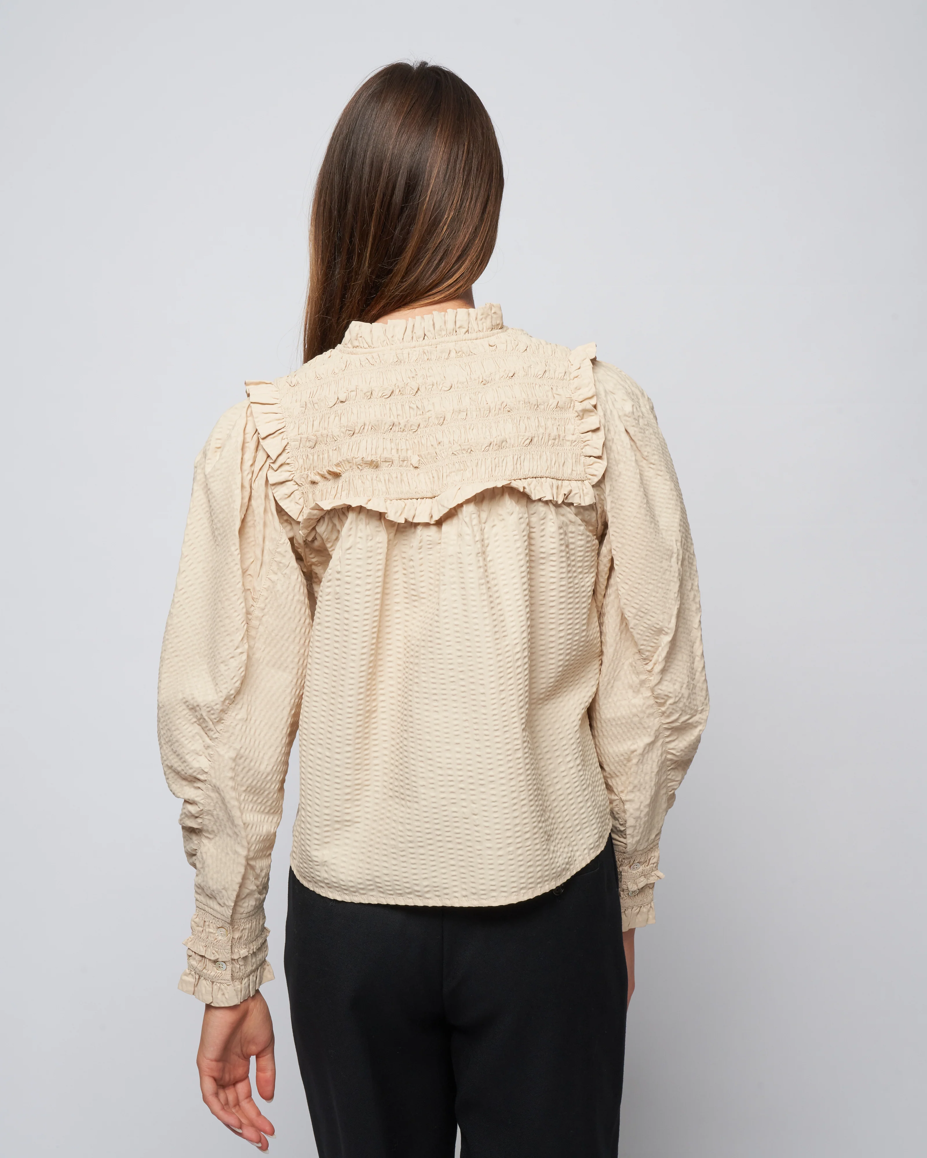 sevyn solid seersucker l/slv top - cream - Image 4