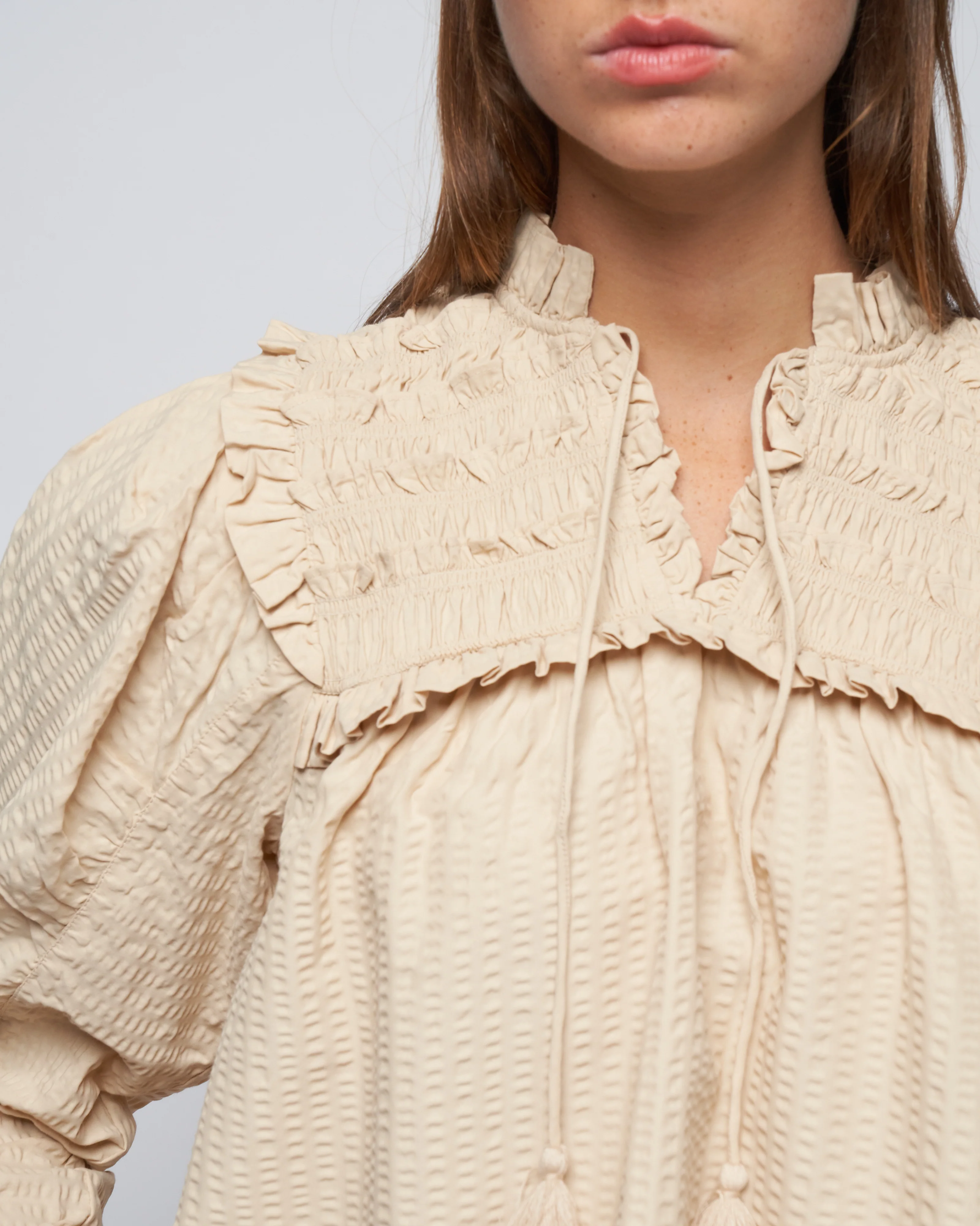 sevyn solid seersucker l/slv top - cream - Image 5
