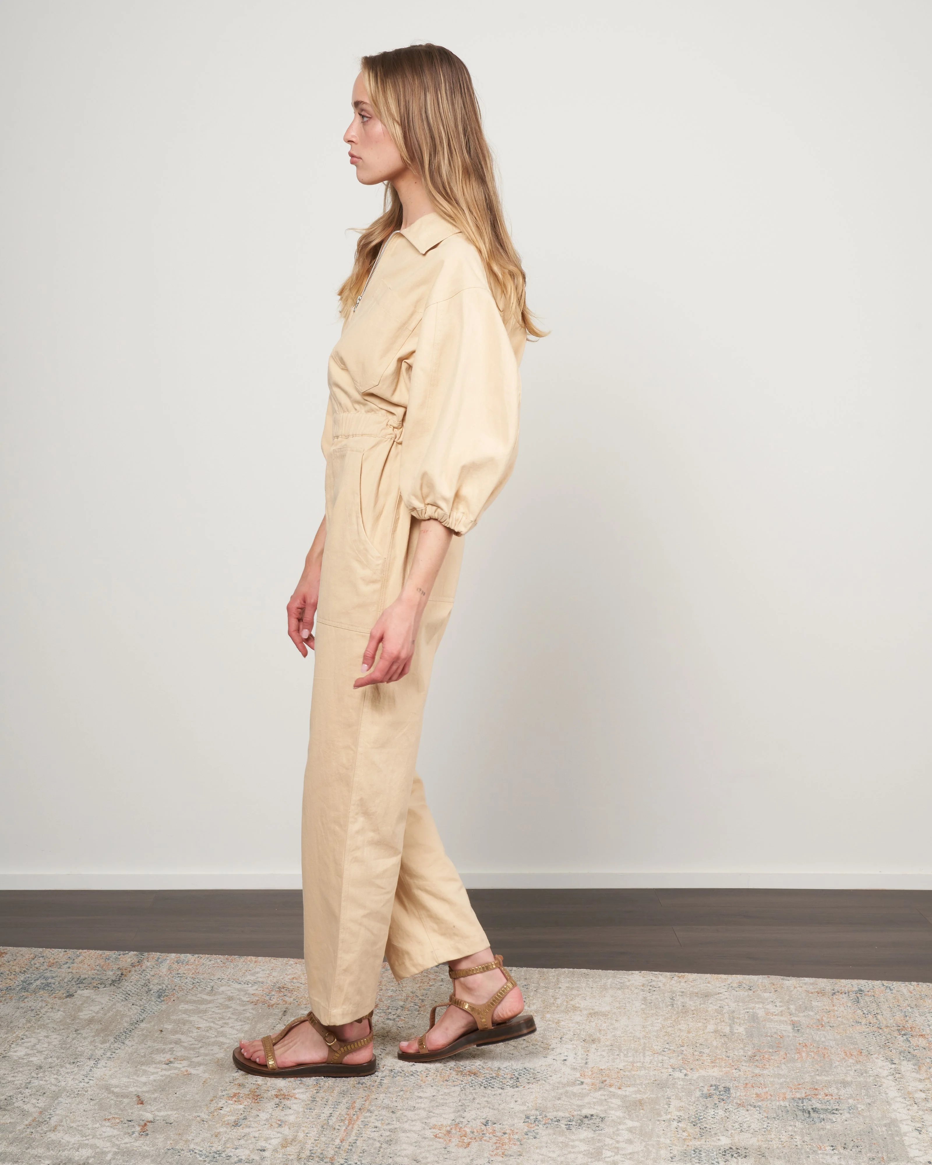 sia solid puff sleeve jumpsuit - hay - Image 2