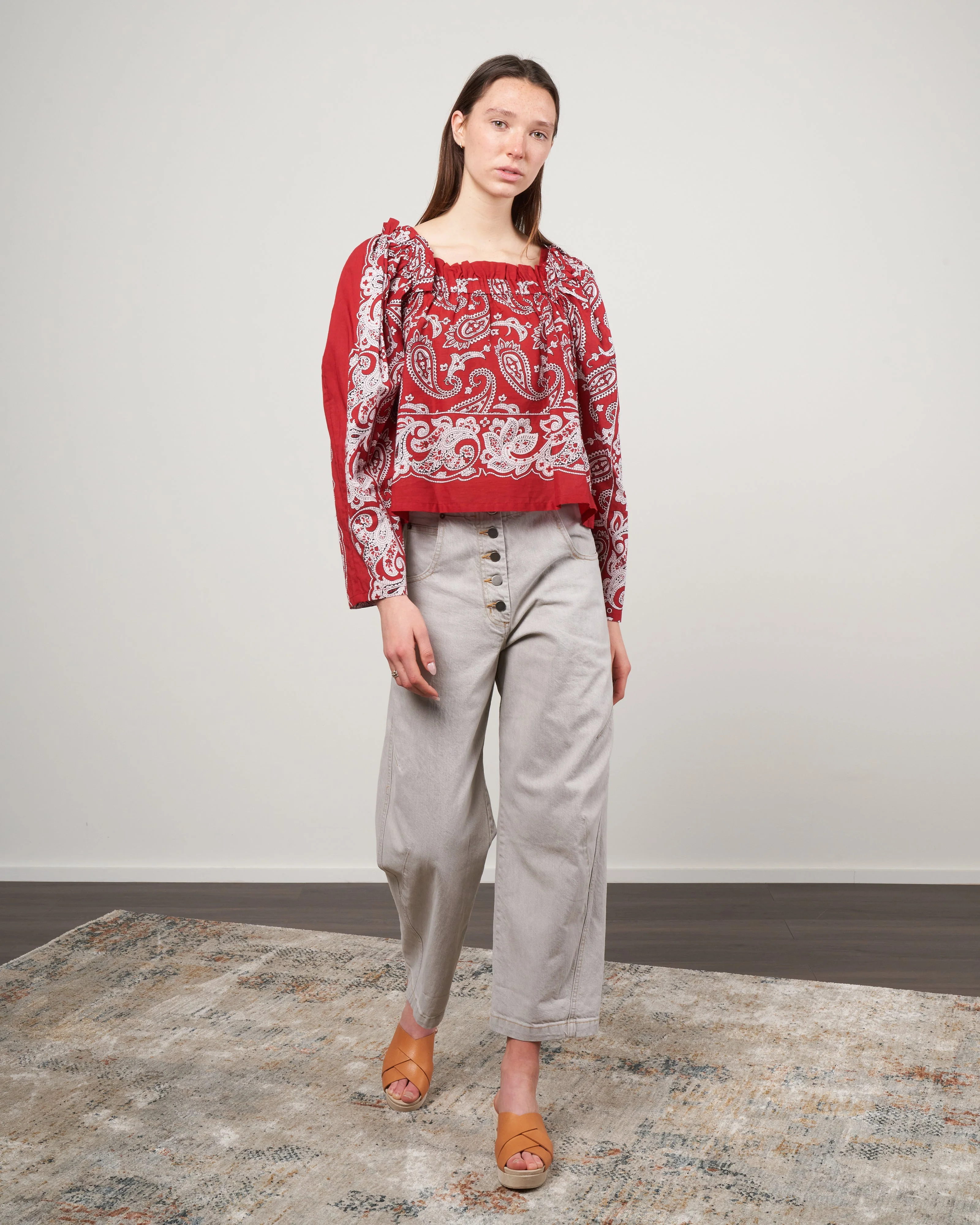 theodora paisley print long sleeve top - red - Image 2