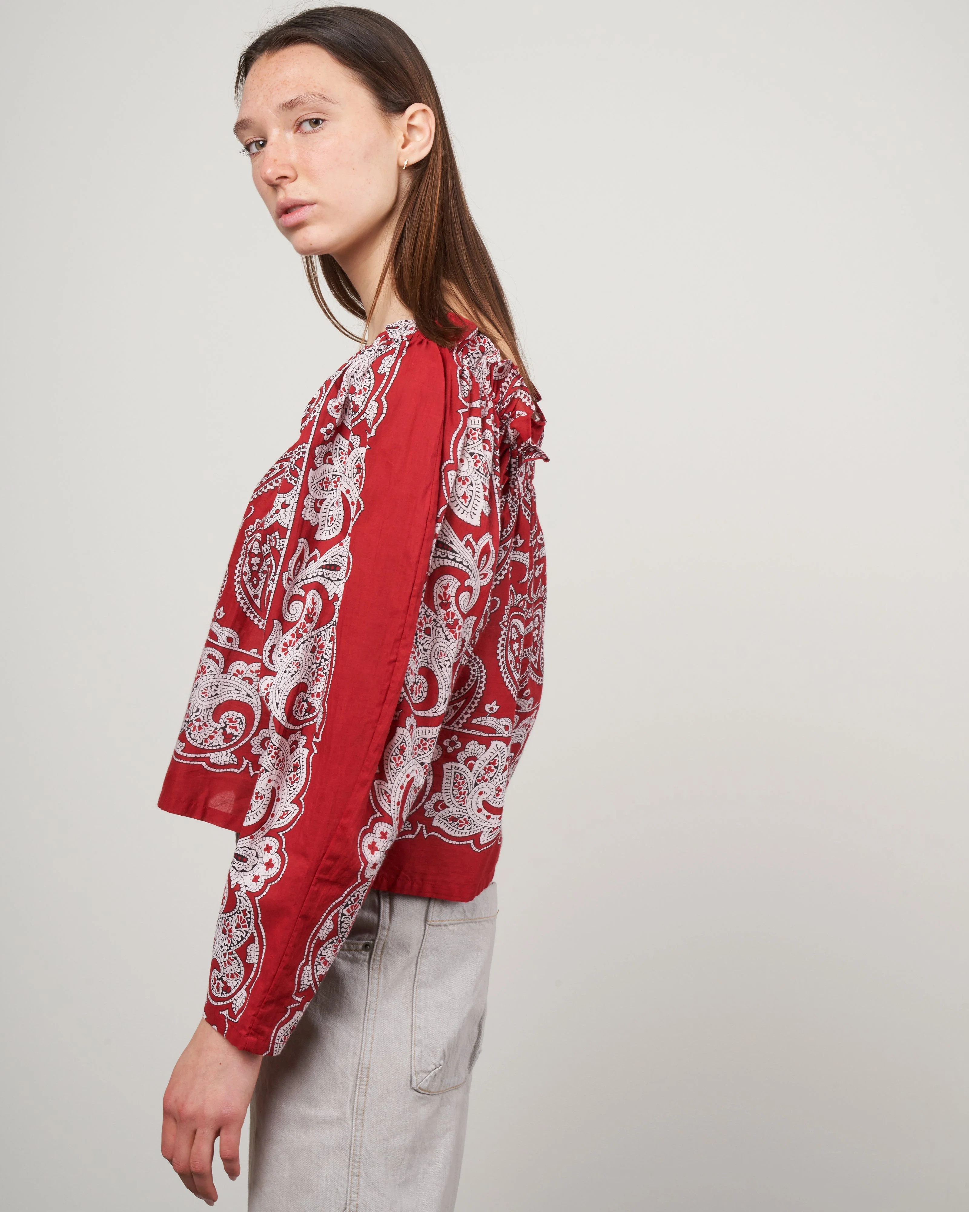 theodora paisley print long sleeve top - red - Image 3