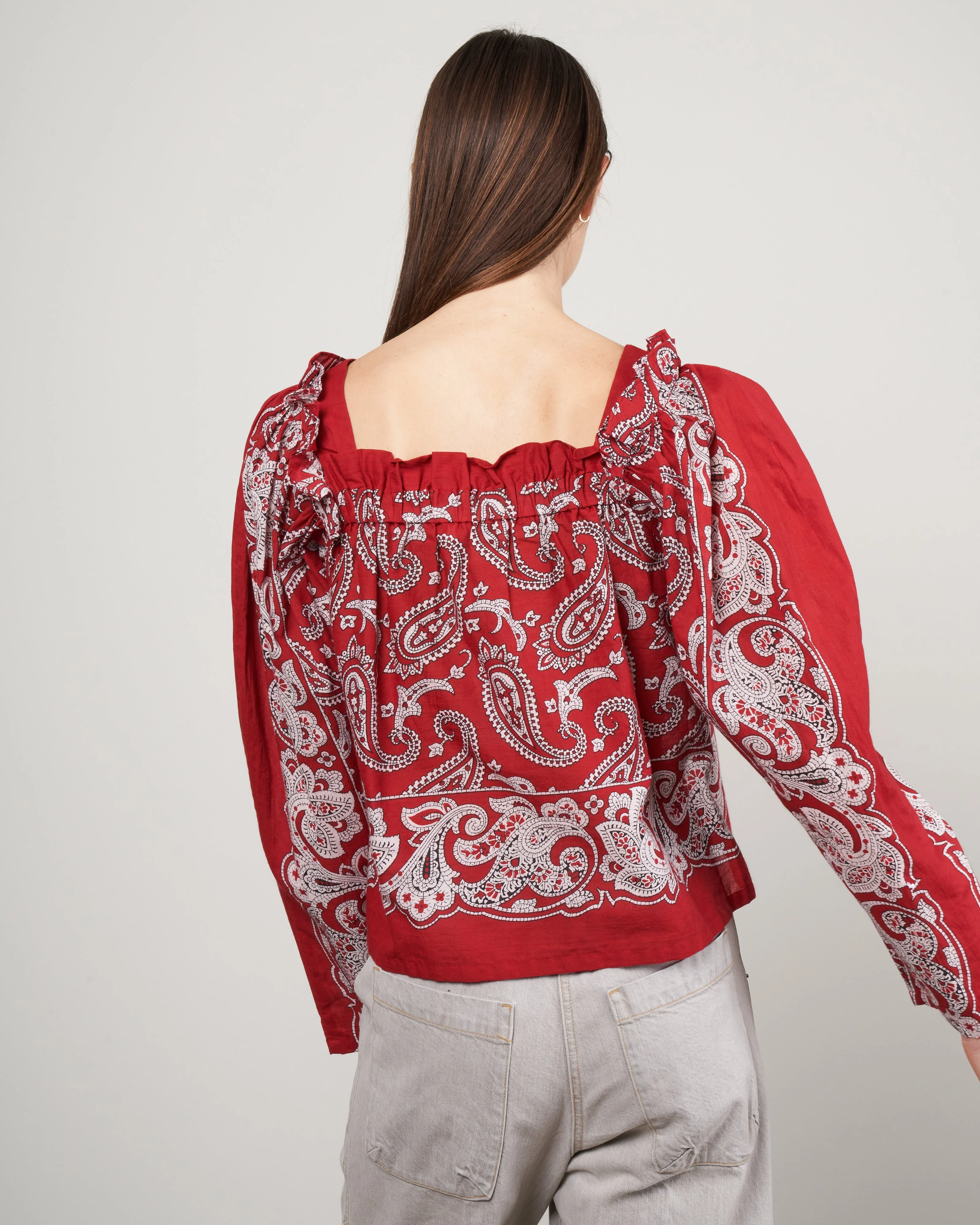 theodora paisley print long sleeve top - red - Image 4