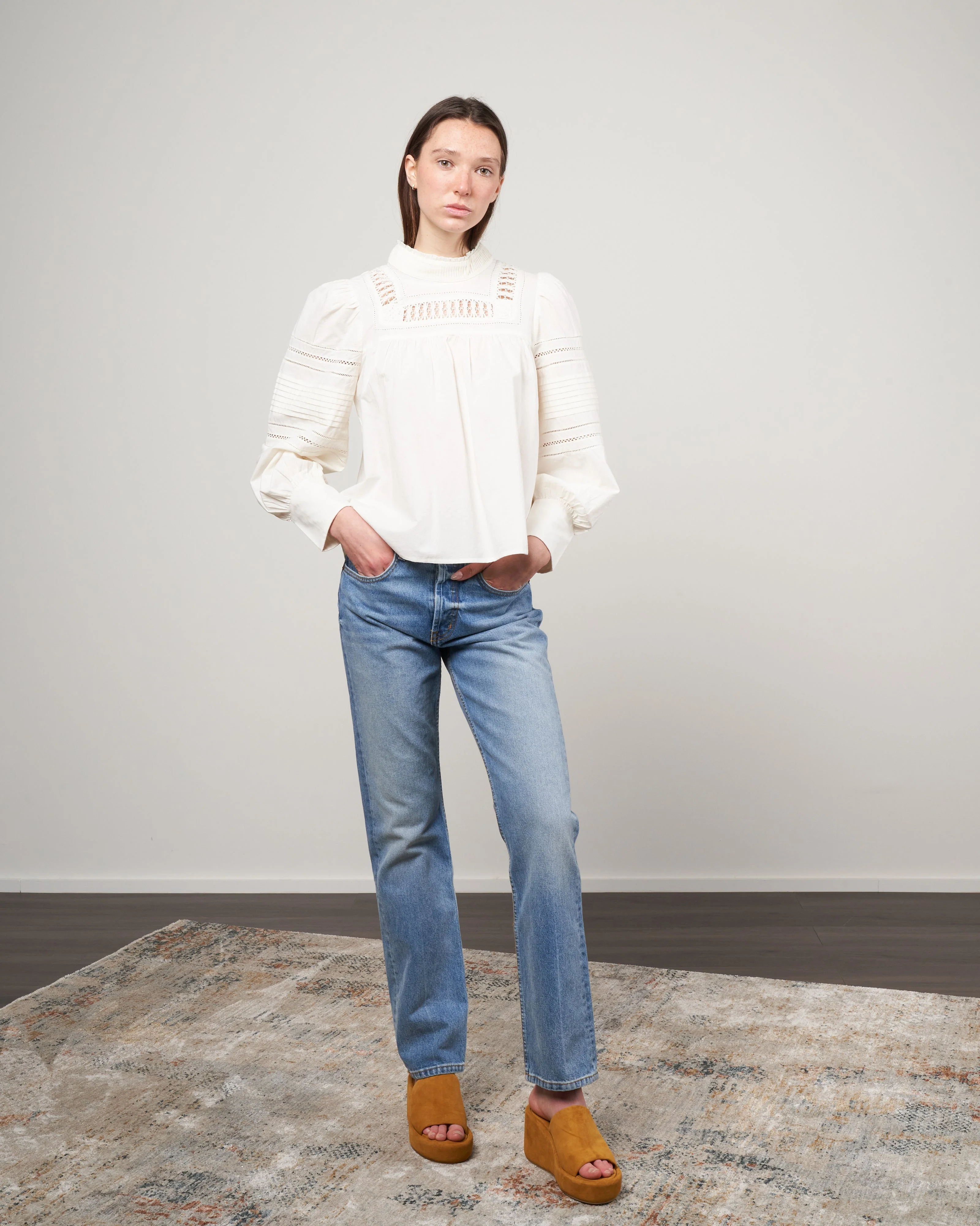 thora thread pull long sleeve top - cream - Image 2