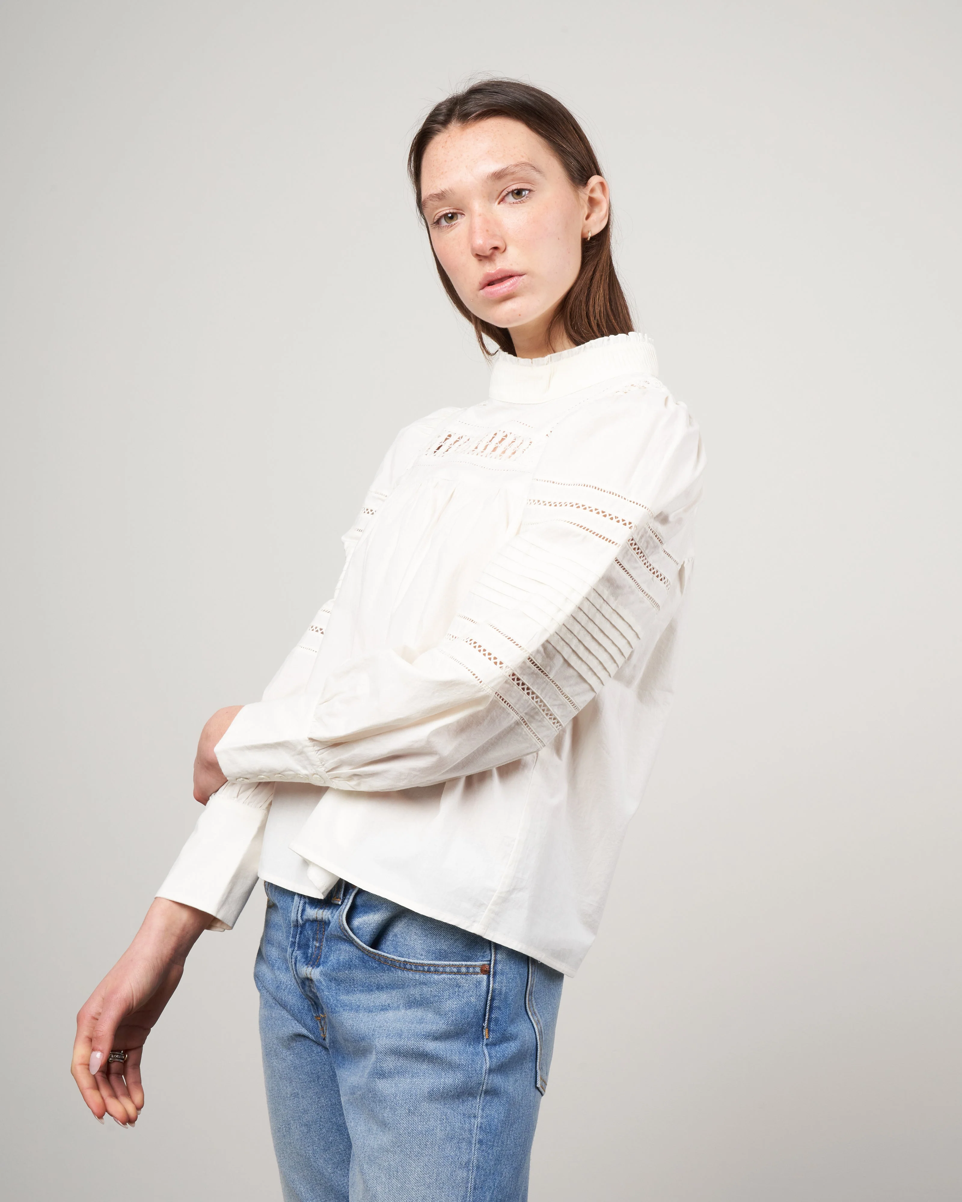 thora thread pull long sleeve top - cream - Image 3