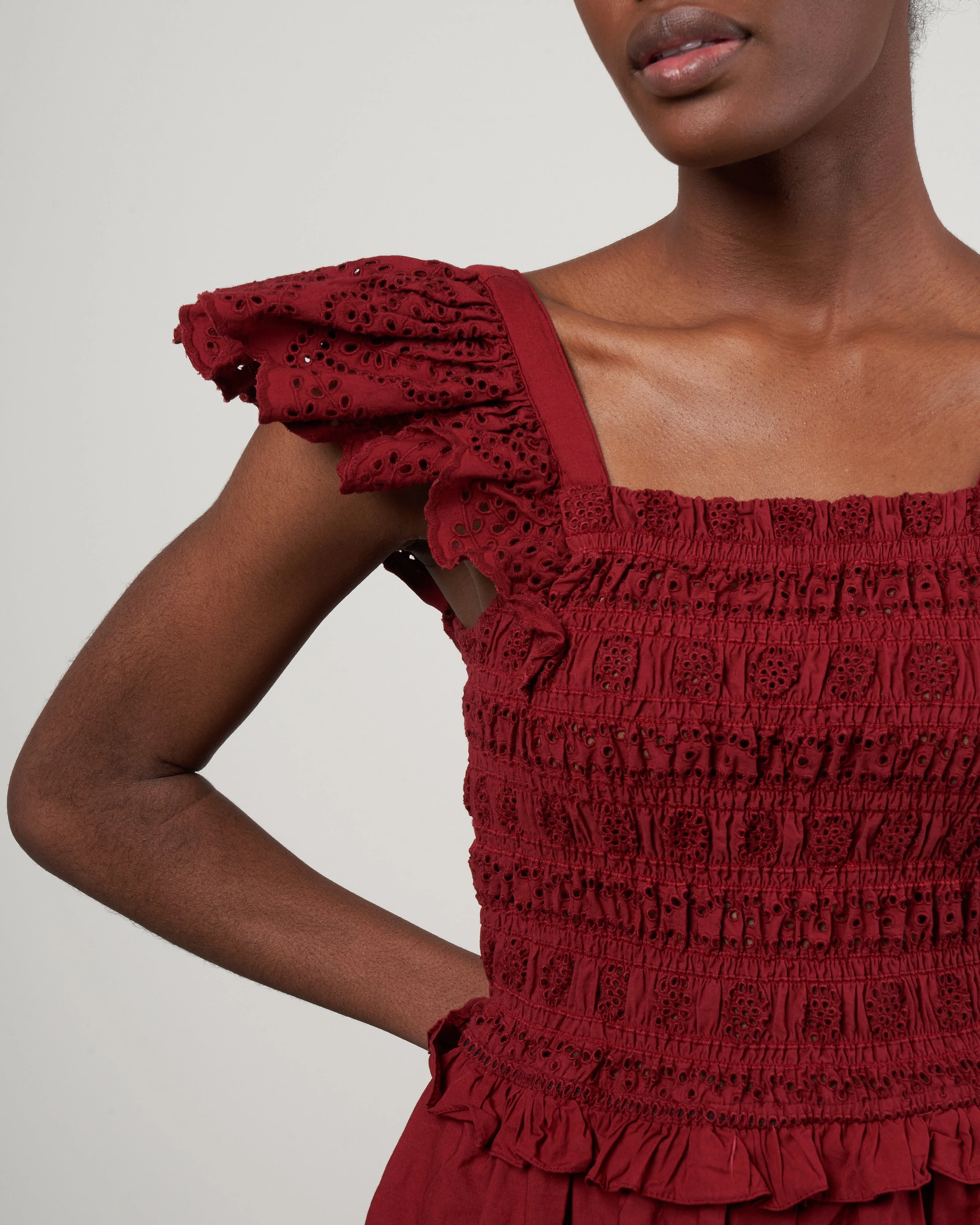 vienne eyelet flutter sleeve smocked dress - red - Image 4