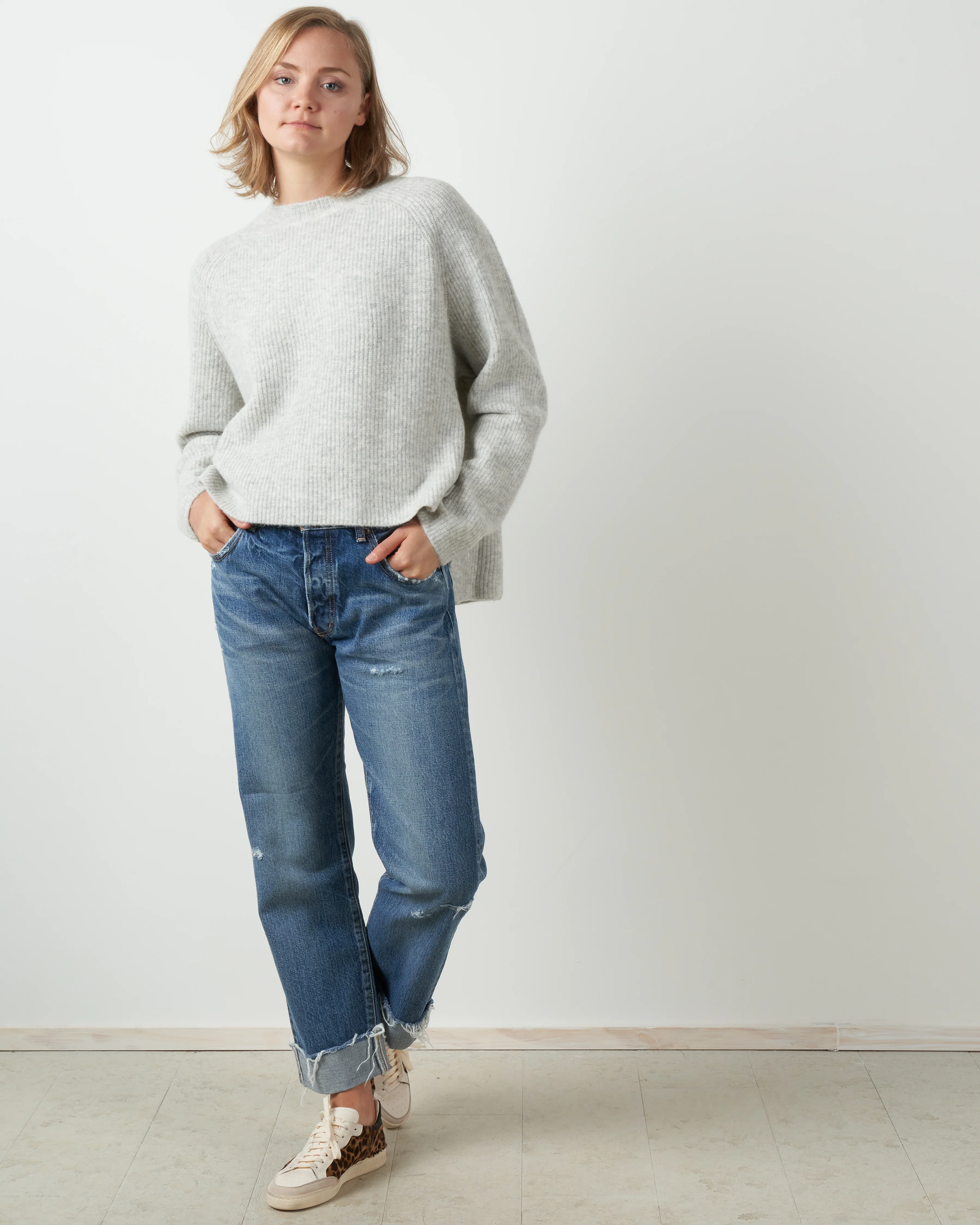ribbed crewneck - light grey - Image 4
