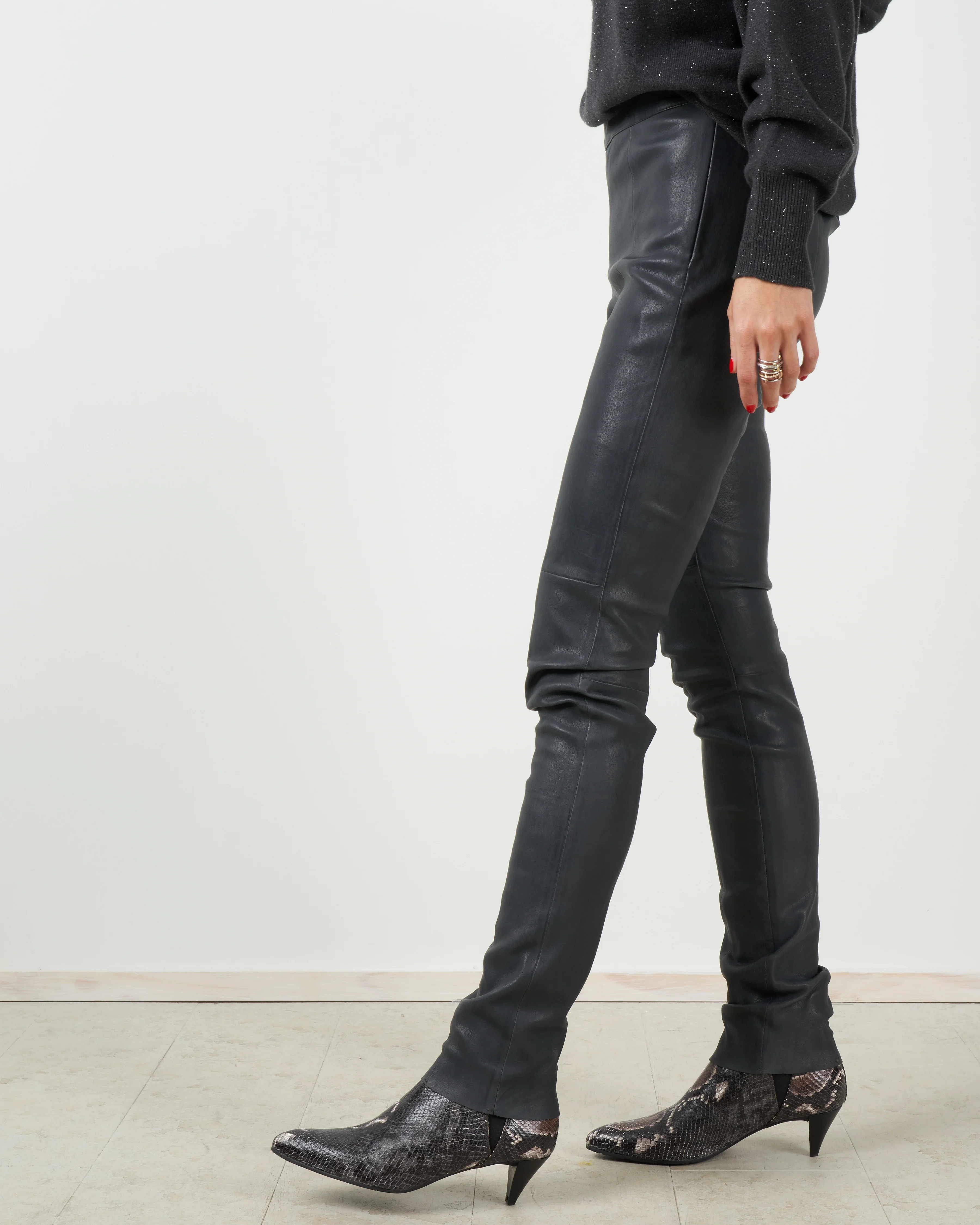 stretch leather legging - dark grey