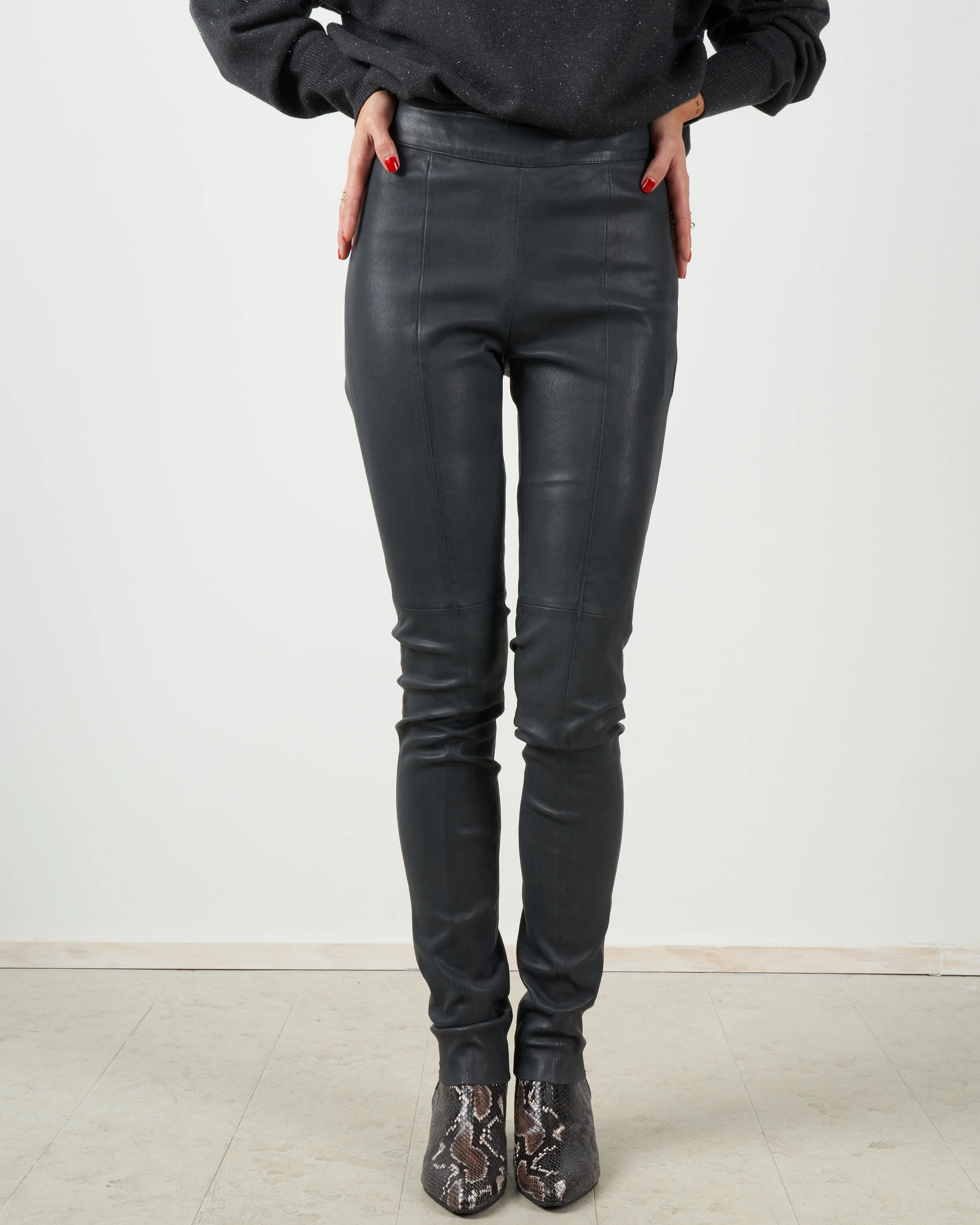 stretch leather legging - dark grey - Image 2