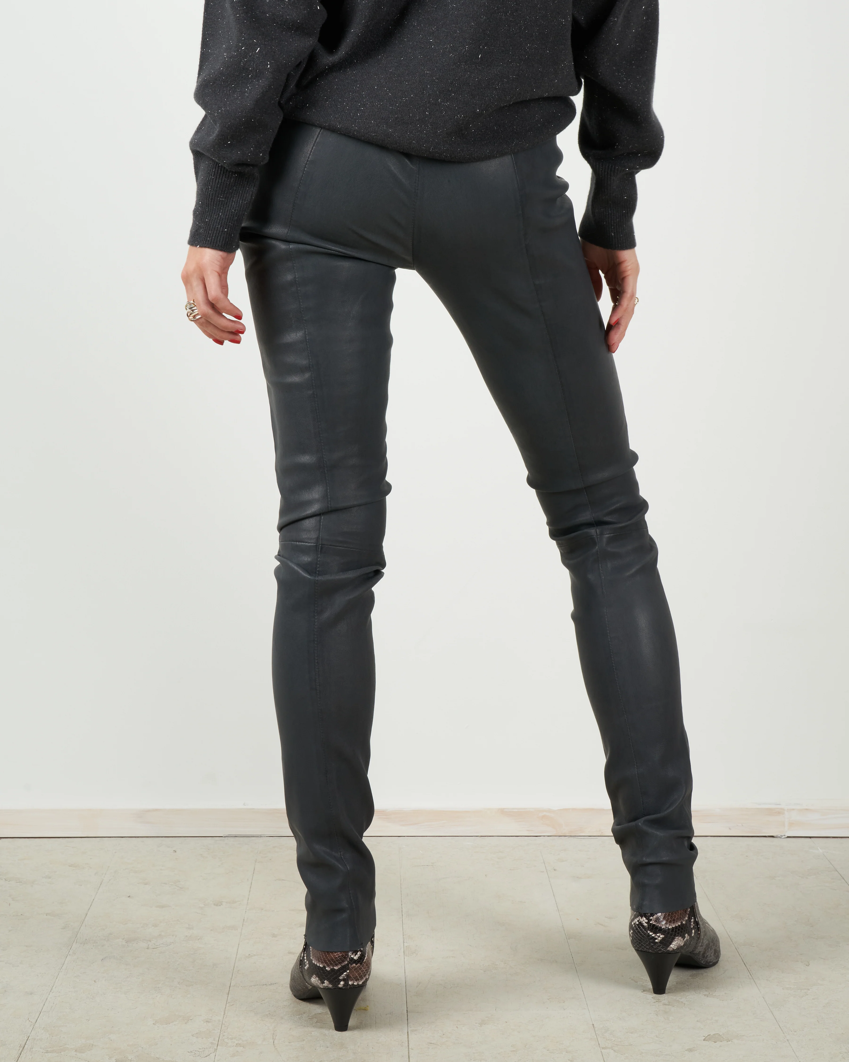 stretch leather legging - dark grey - Image 3