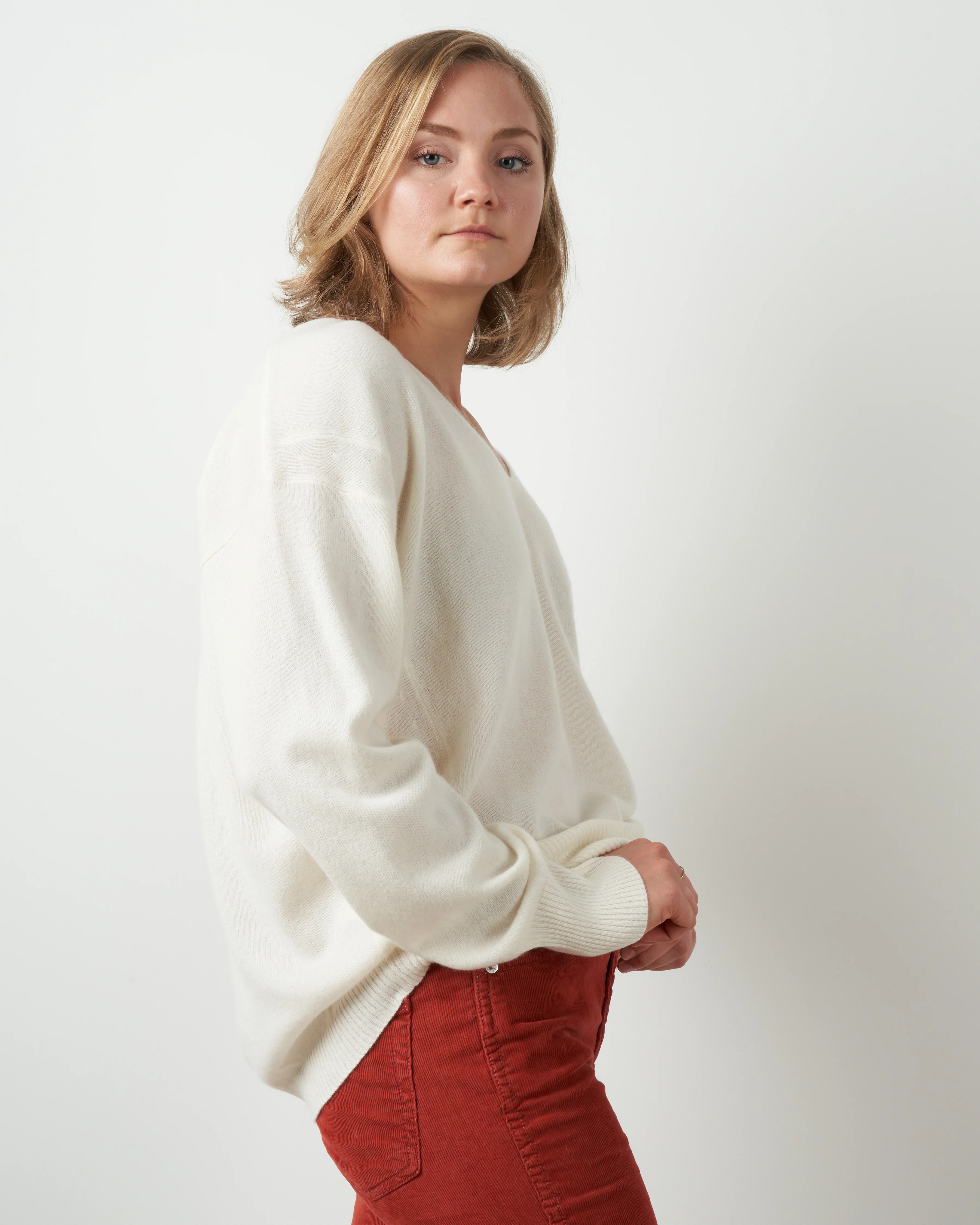 v-neck sweater - ivory - Image 2
