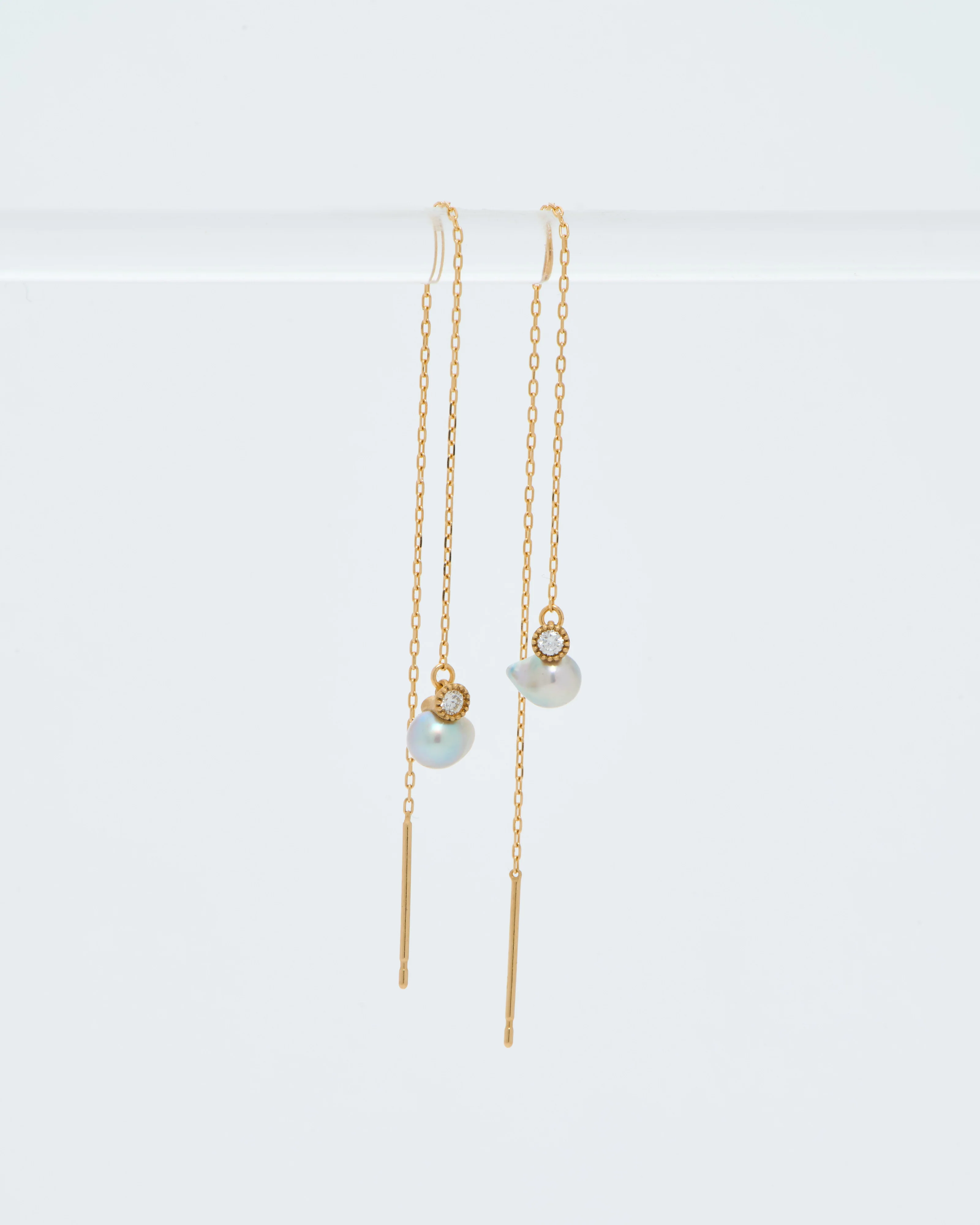 baby pearl and diamonds chain earrings - Image 4