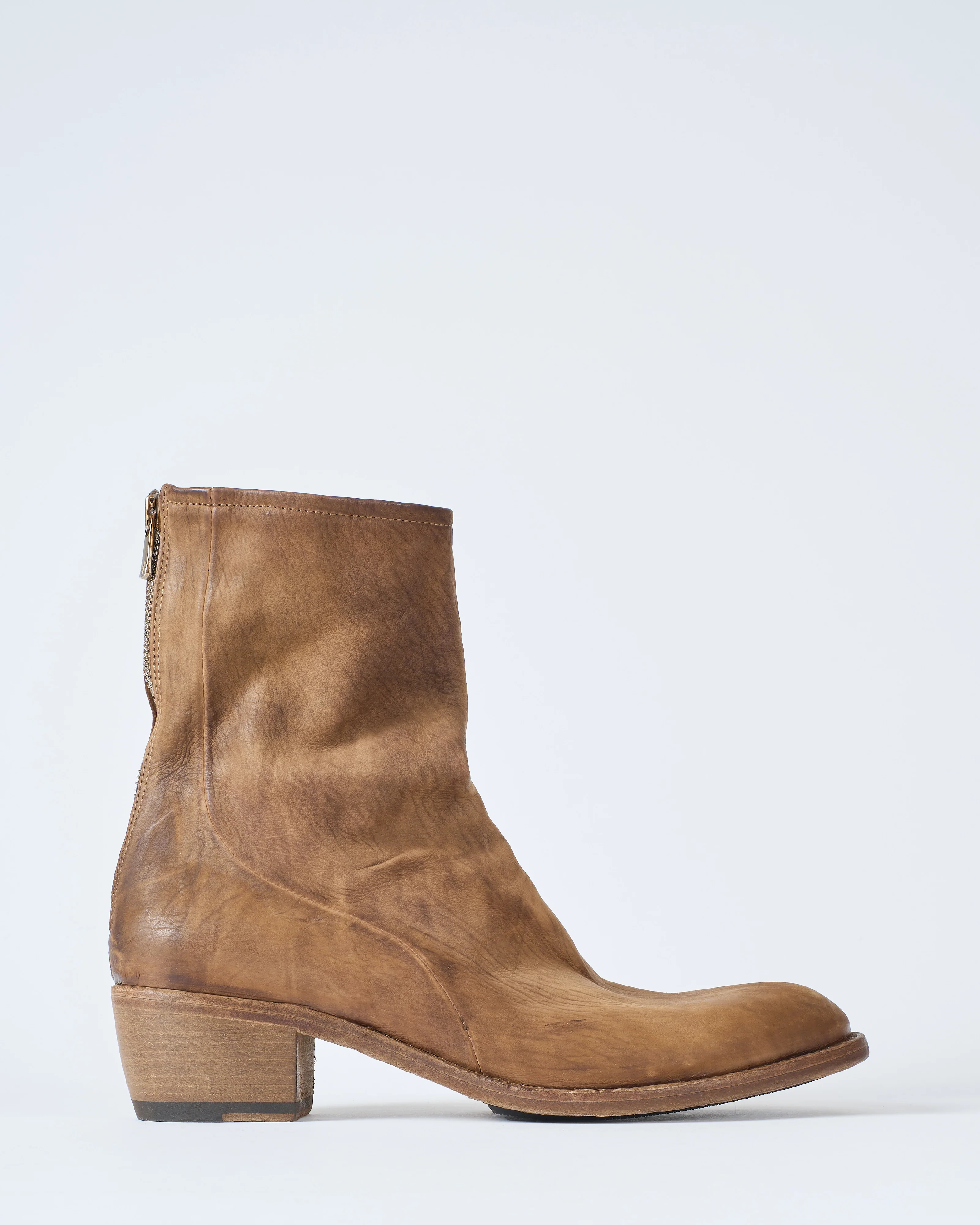 low boot almond toe slight heel back zipper