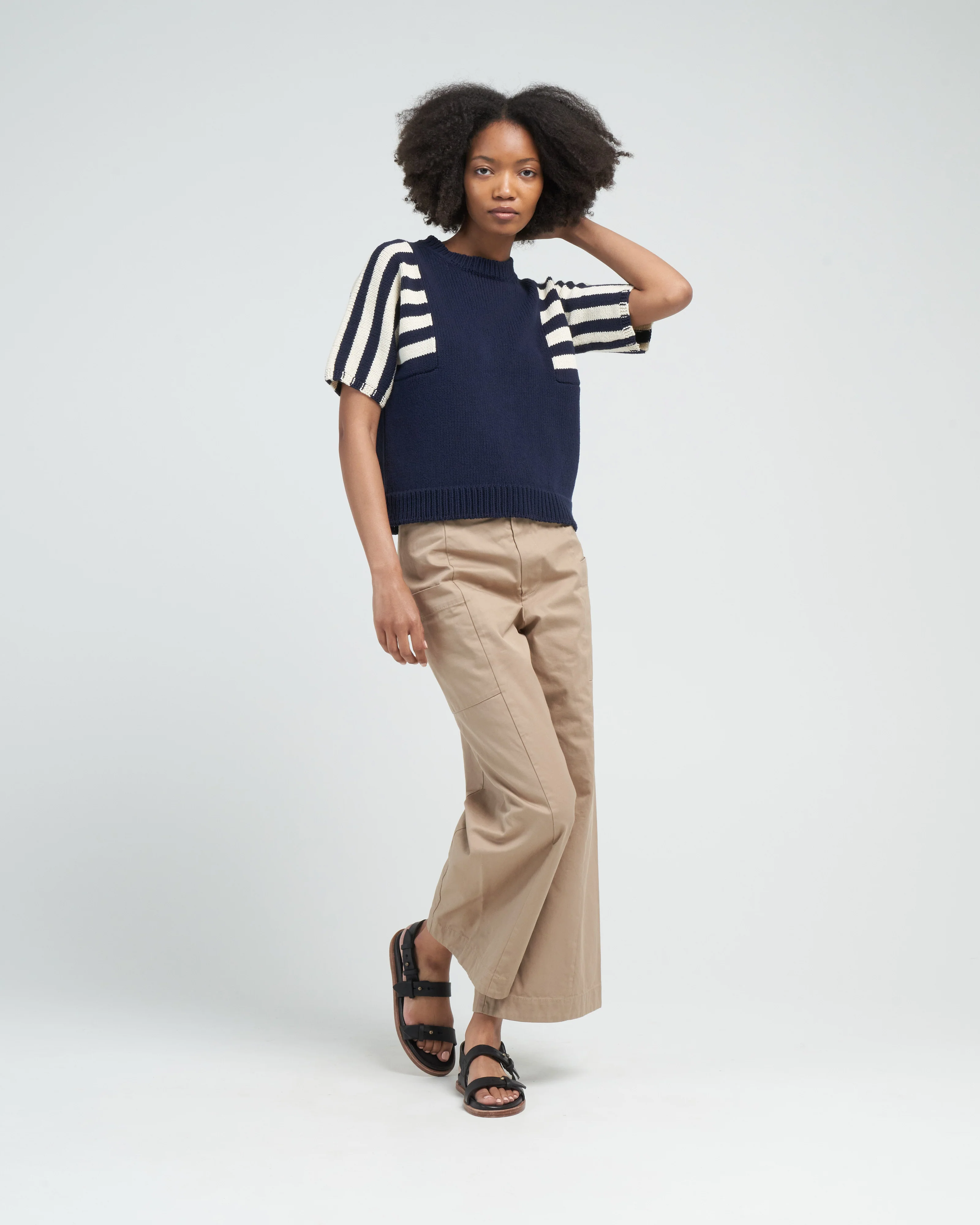 ocean short sleeve sweater - navy stripes - Image 2