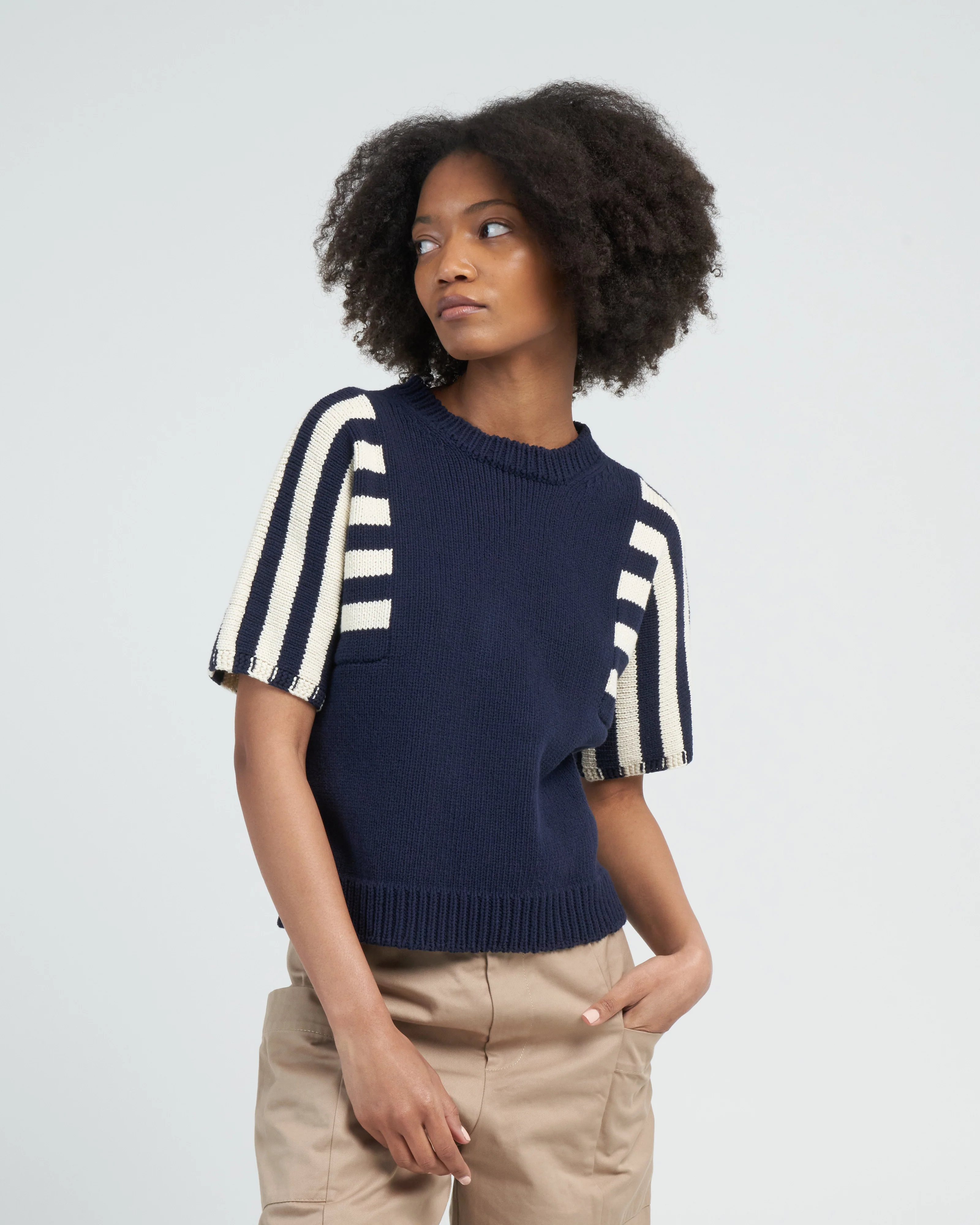ocean short sleeve sweater - navy stripes - Image 3
