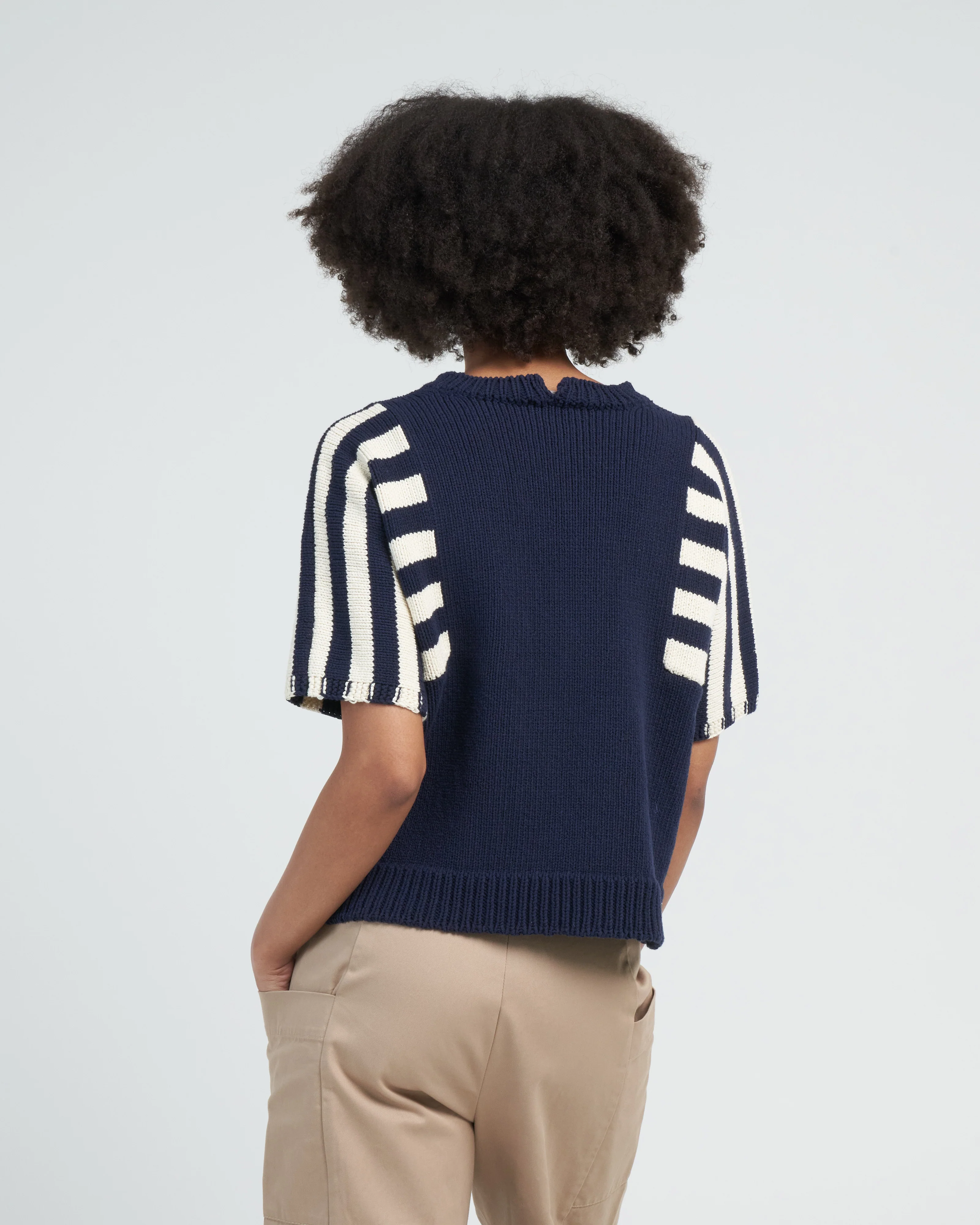 ocean short sleeve sweater - navy stripes - Image 4