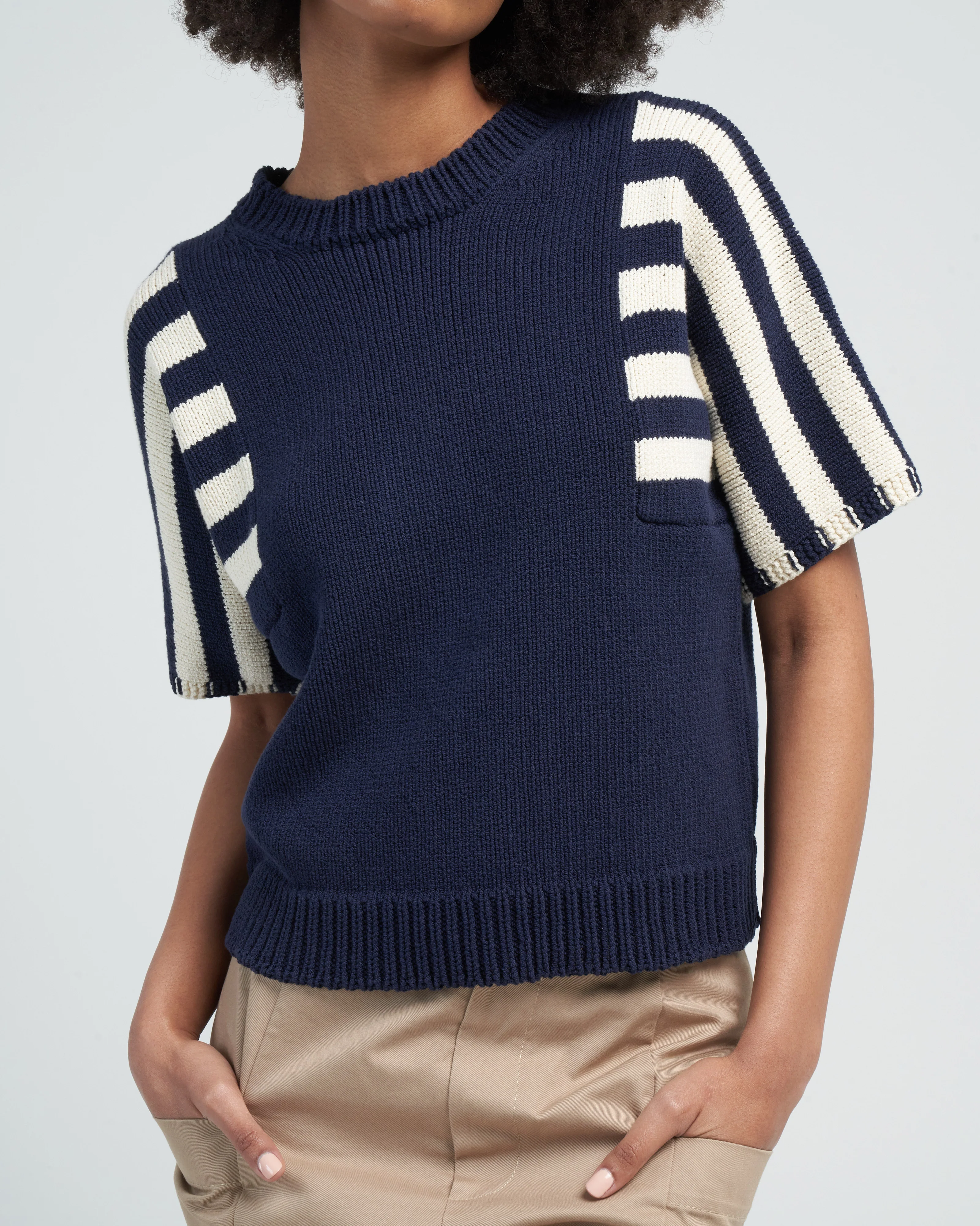 ocean short sleeve sweater - navy stripes - Image 5