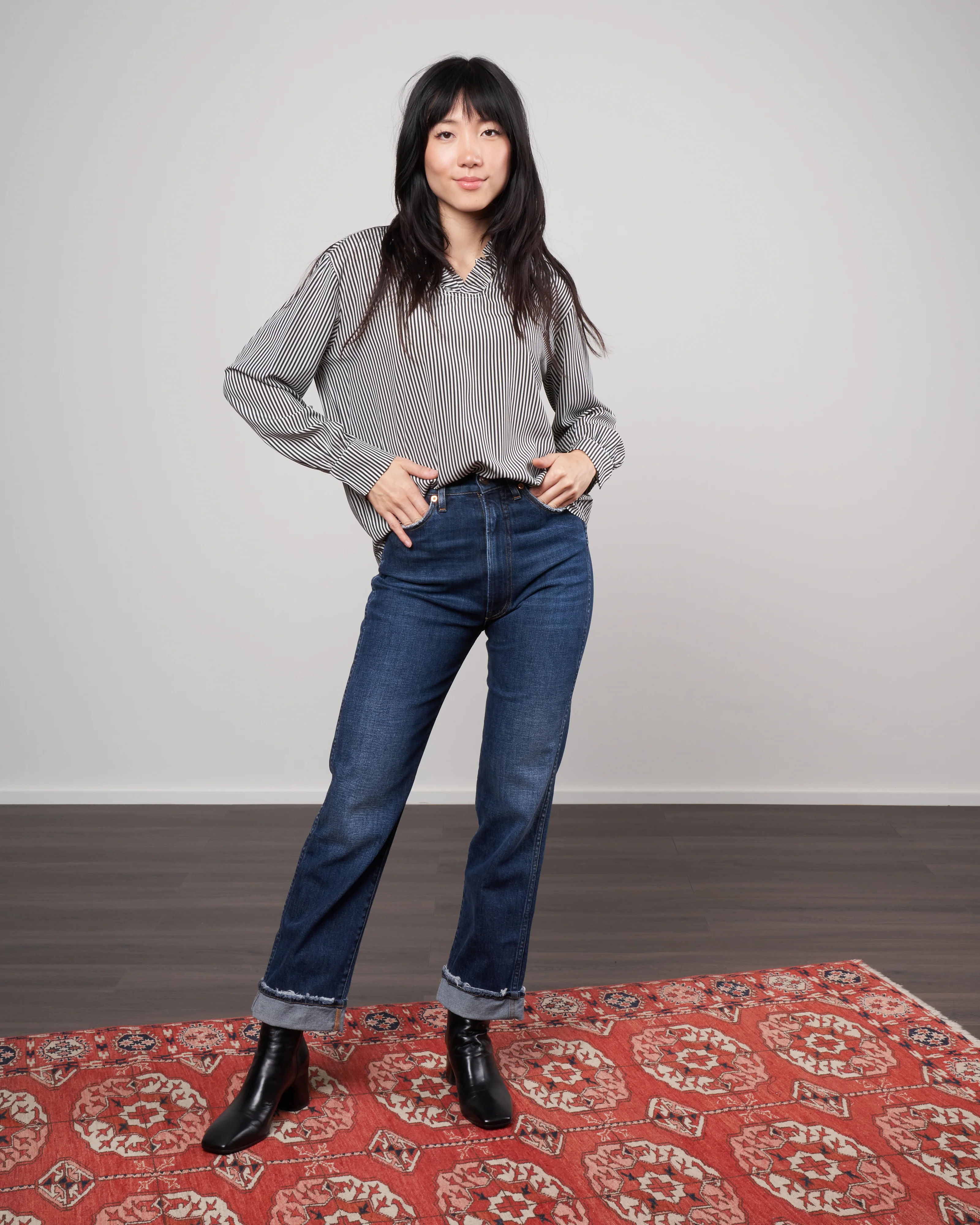 olivia blouse - black beige stripe - Image 2