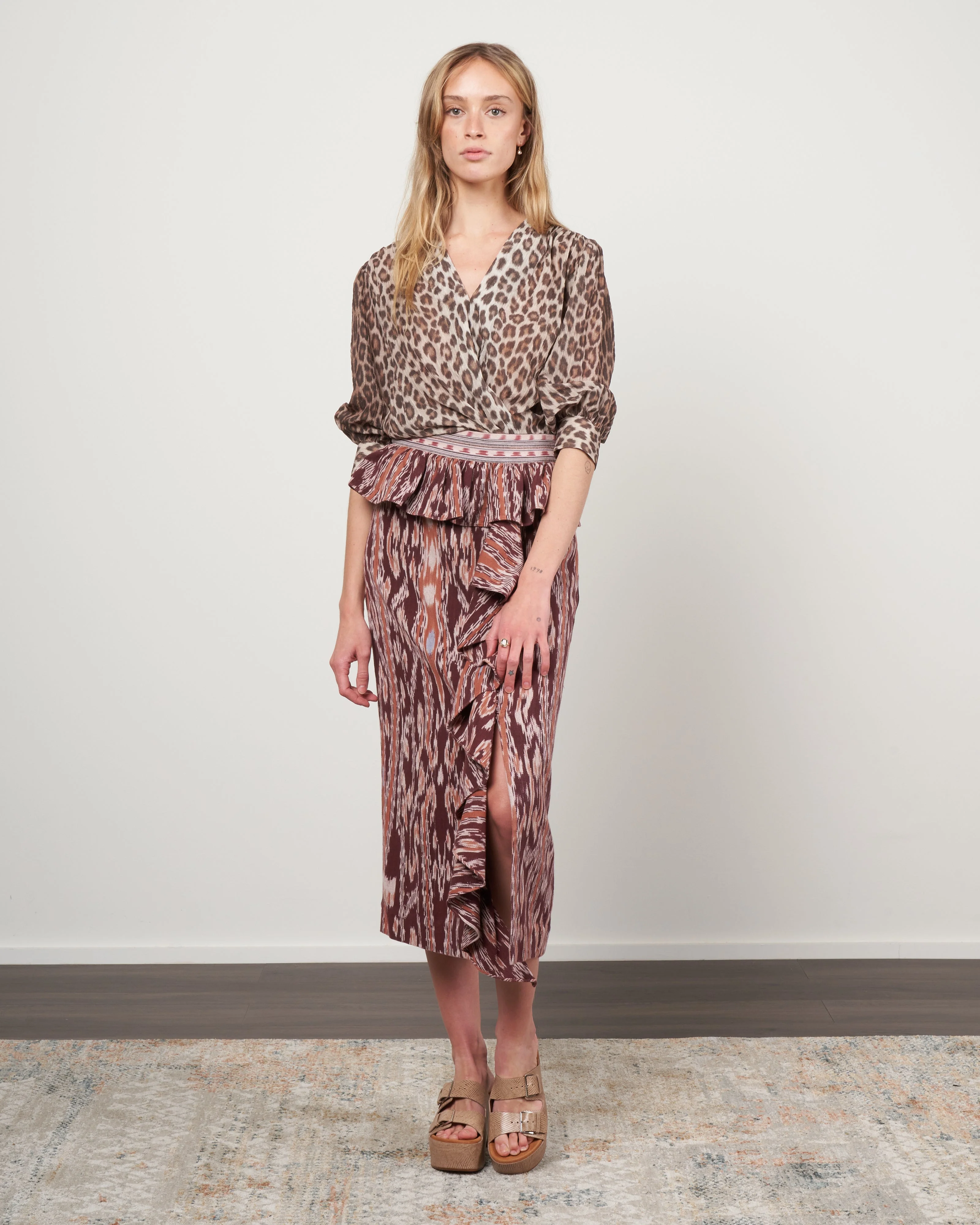 3/4 sleeve tie front blouse - leopard - Image 2