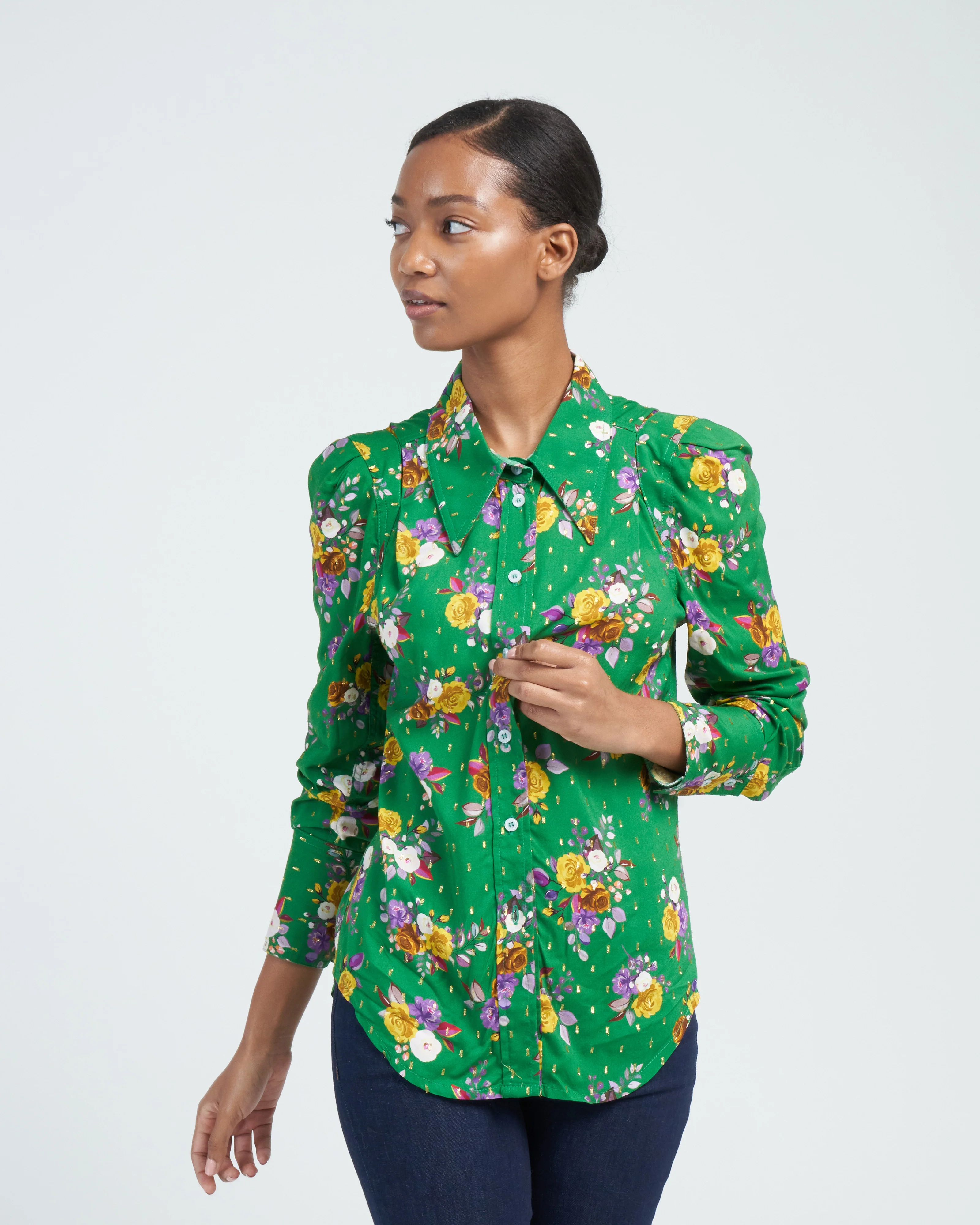 box pleat shirt - kelly green multi
