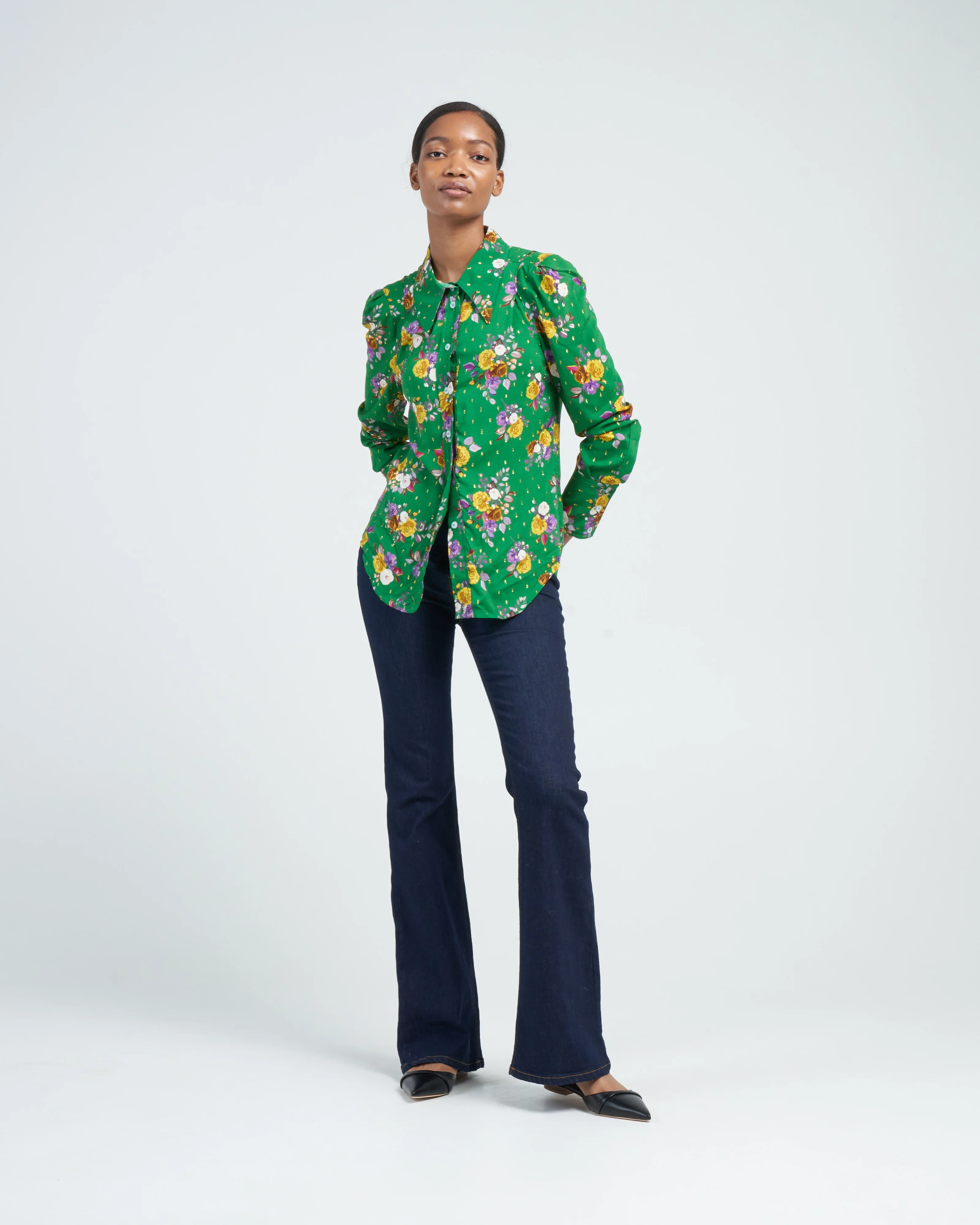 box pleat shirt - kelly green multi - Image 2
