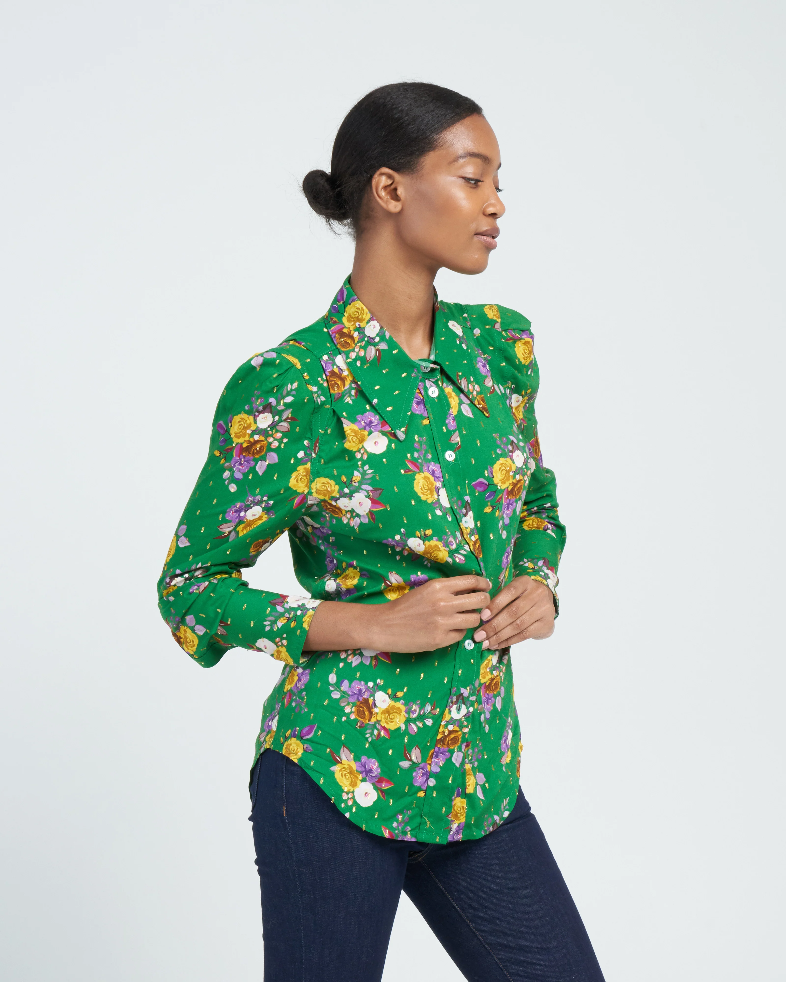 box pleat shirt - kelly green multi - Image 3