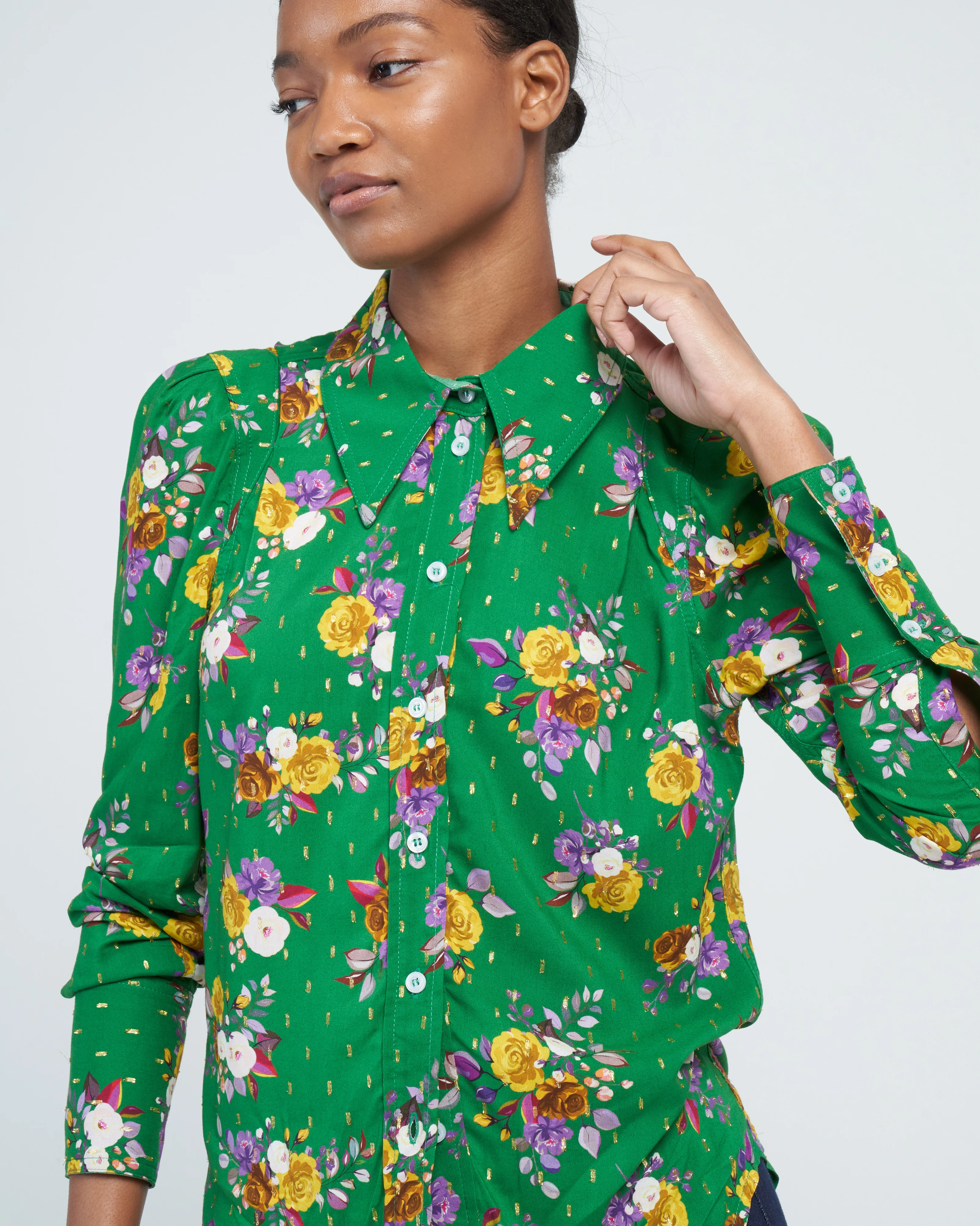 box pleat shirt - kelly green multi - Image 5
