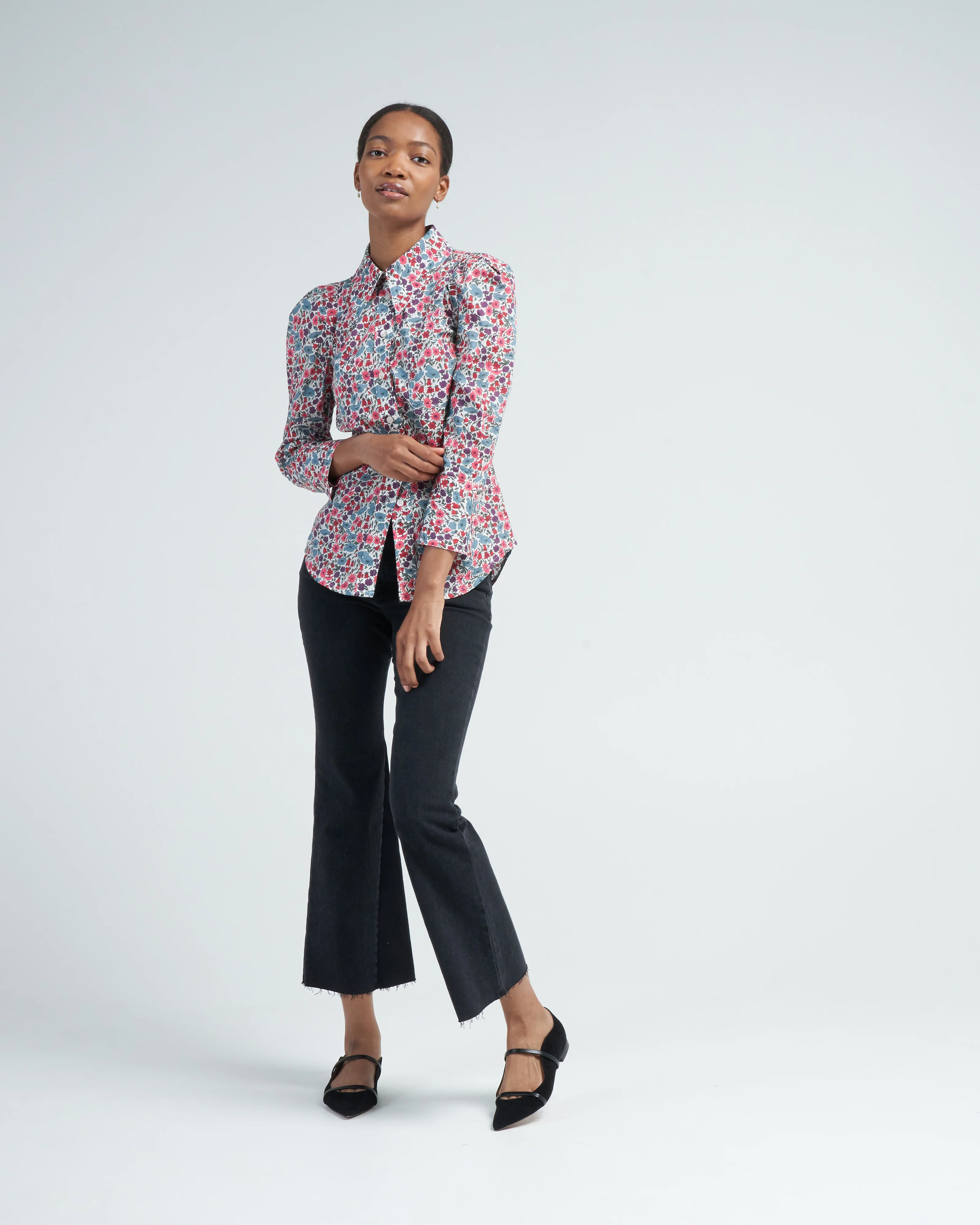 crop sleeve box pleat shirt - multi floral - Image 2
