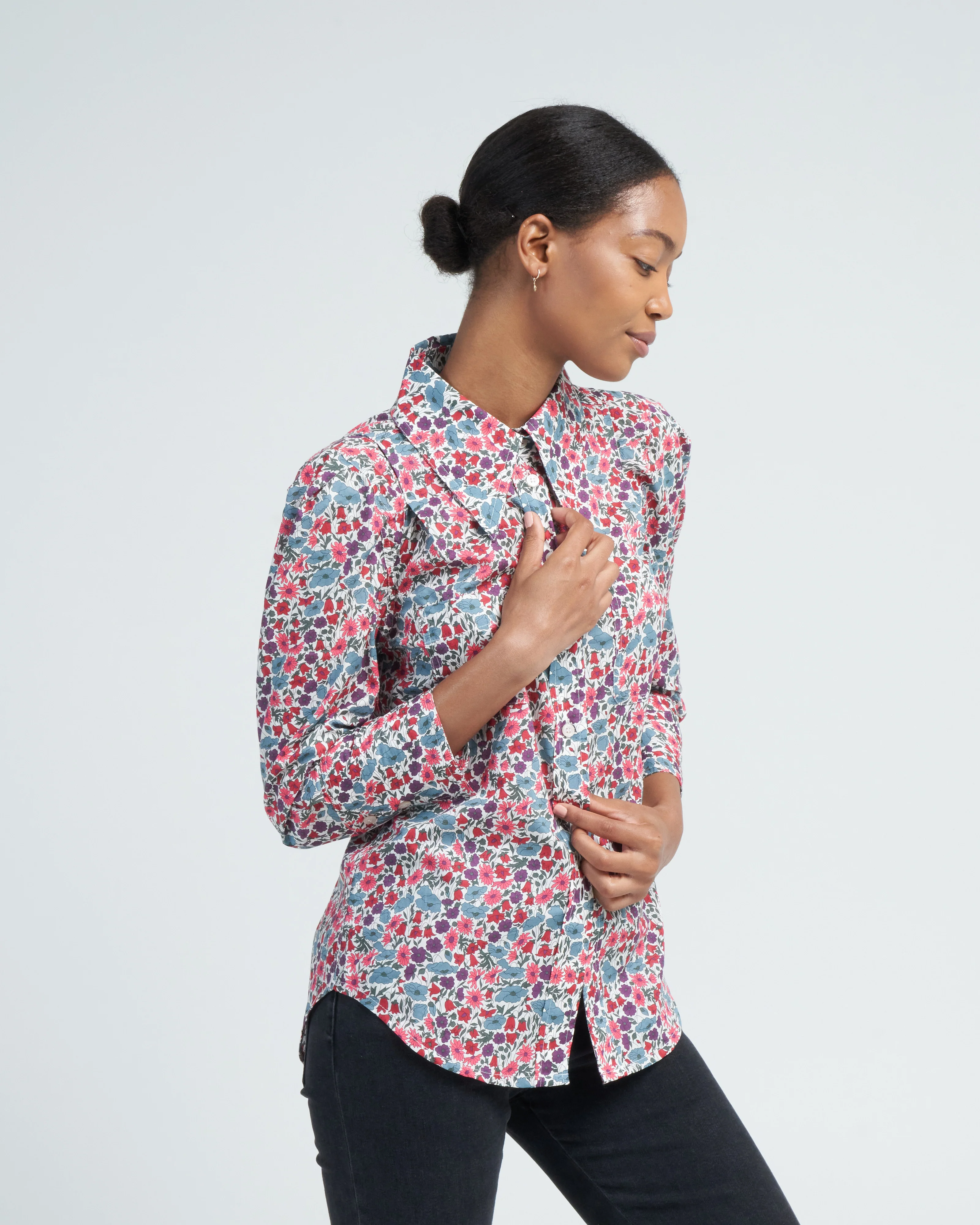 crop sleeve box pleat shirt - multi floral - Image 3