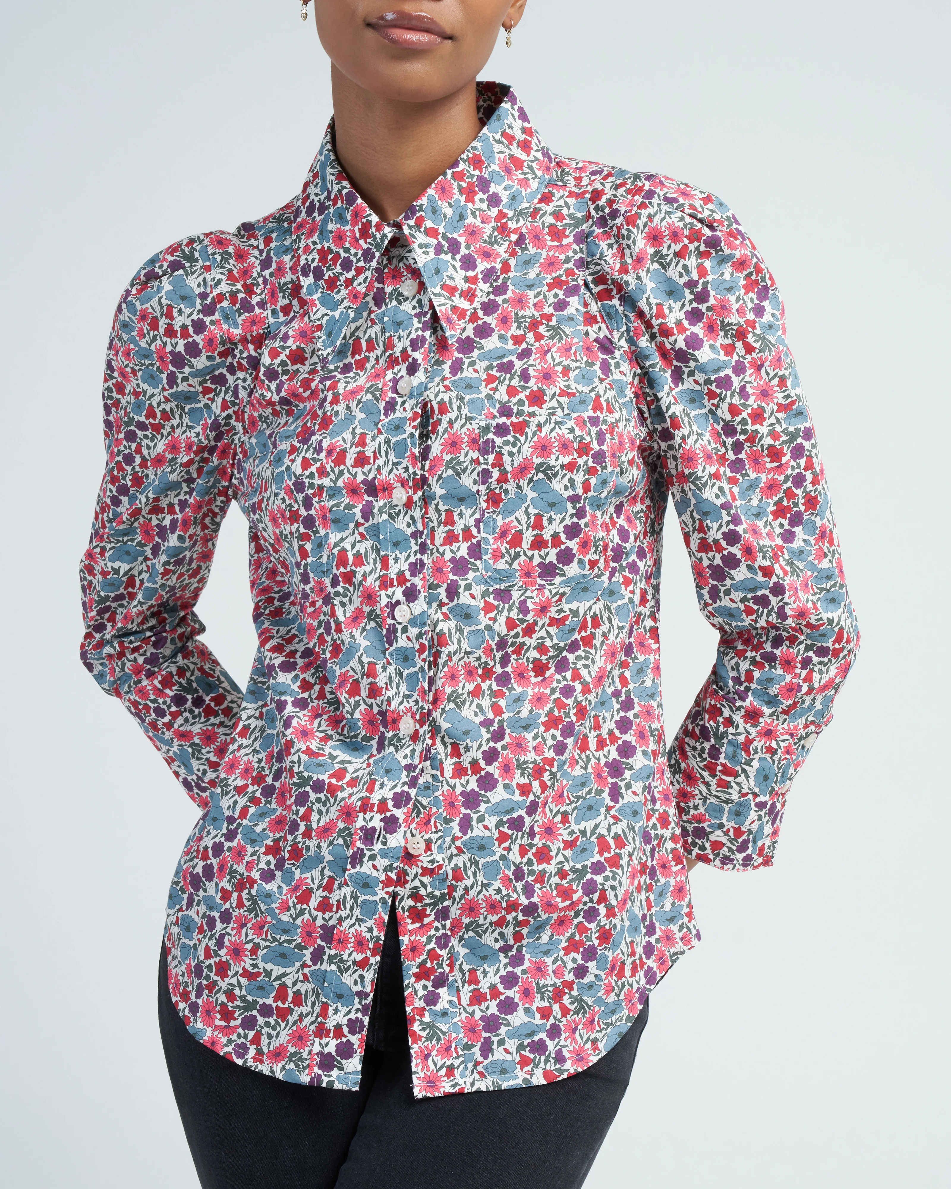 crop sleeve box pleat shirt - multi floral - Image 5
