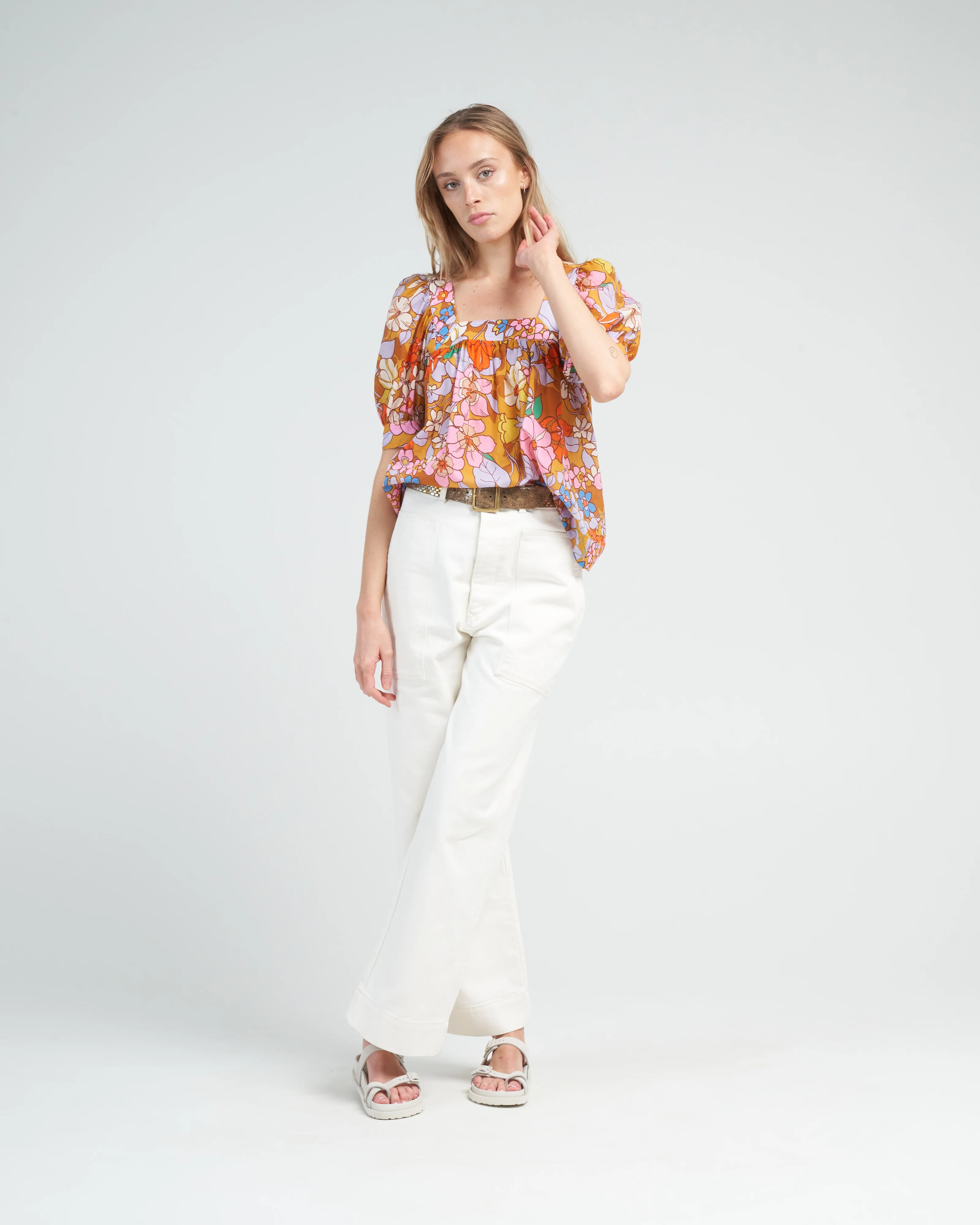 cropped square neck blouse - sixties floral - Image 2