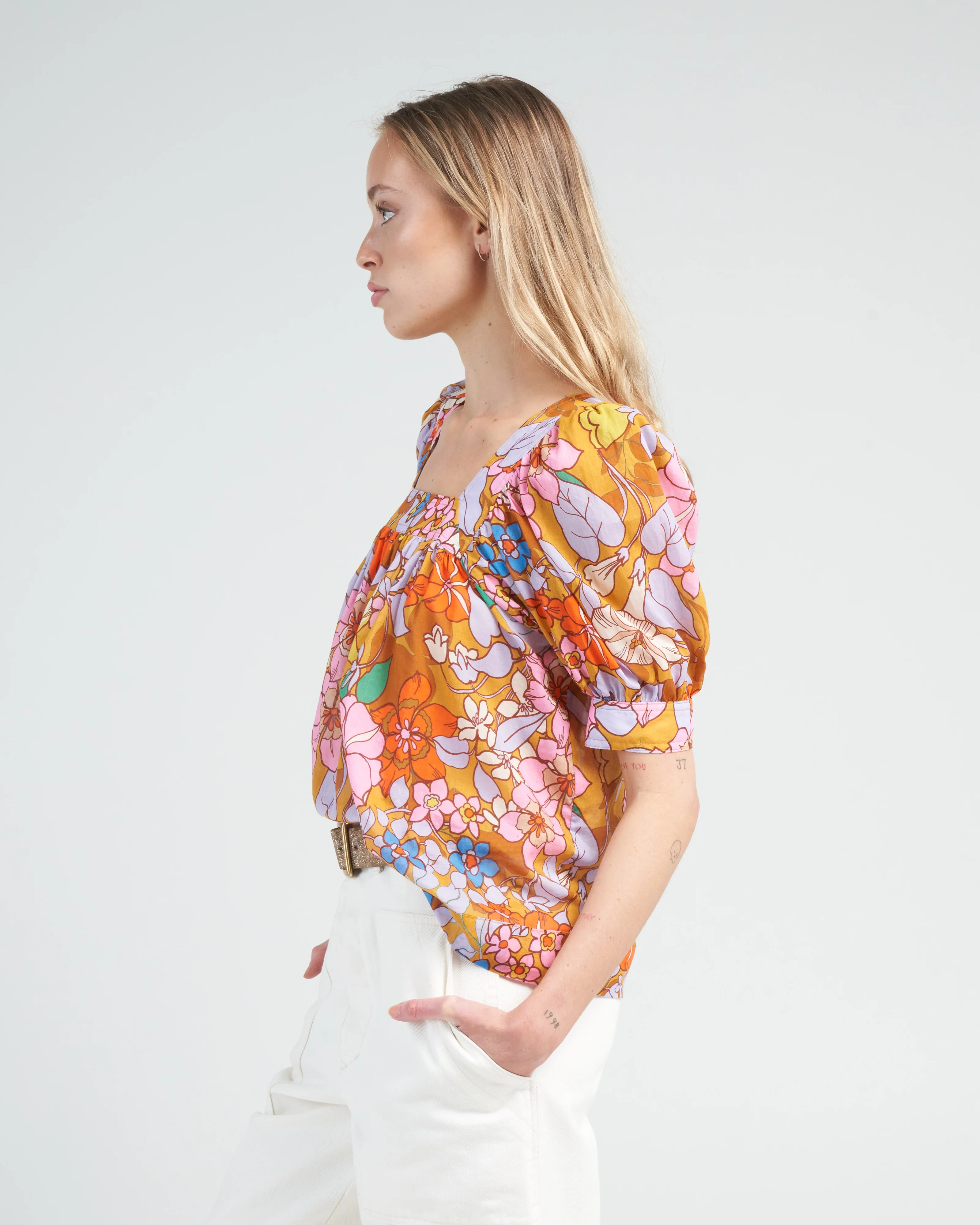 cropped square neck blouse - sixties floral - Image 3