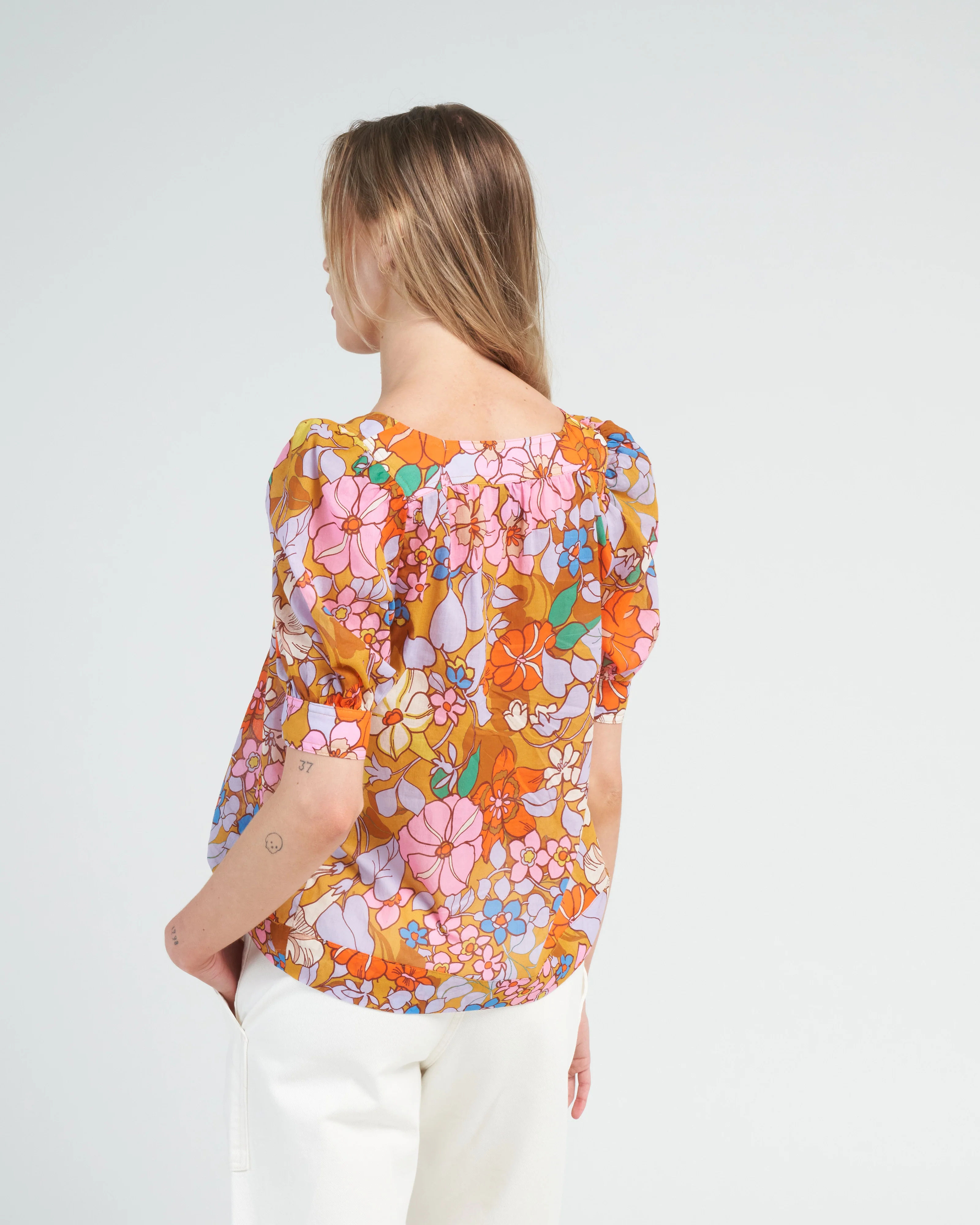 cropped square neck blouse - sixties floral - Image 4