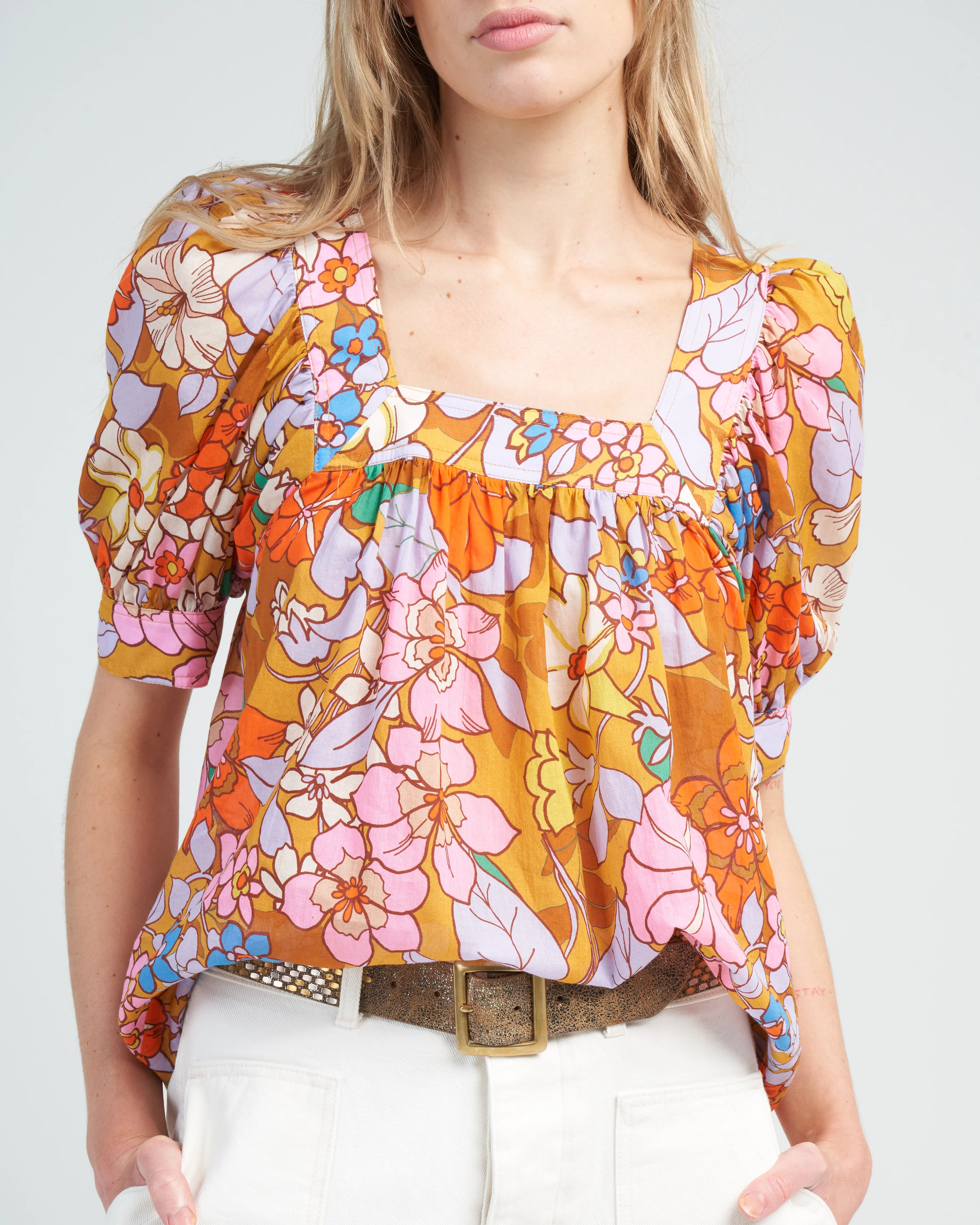 cropped square neck blouse - sixties floral - Image 5