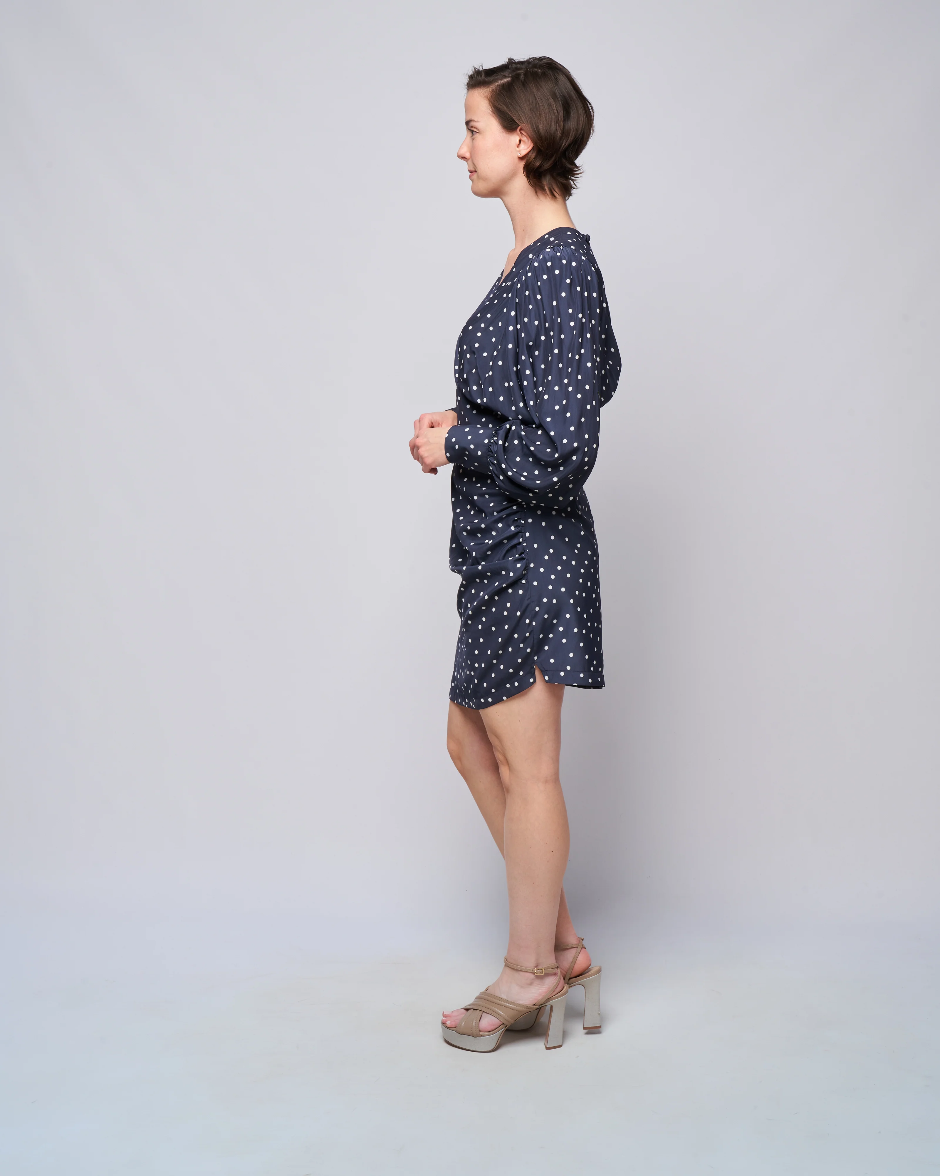 draped mini dress - navy/white dot - Image 3