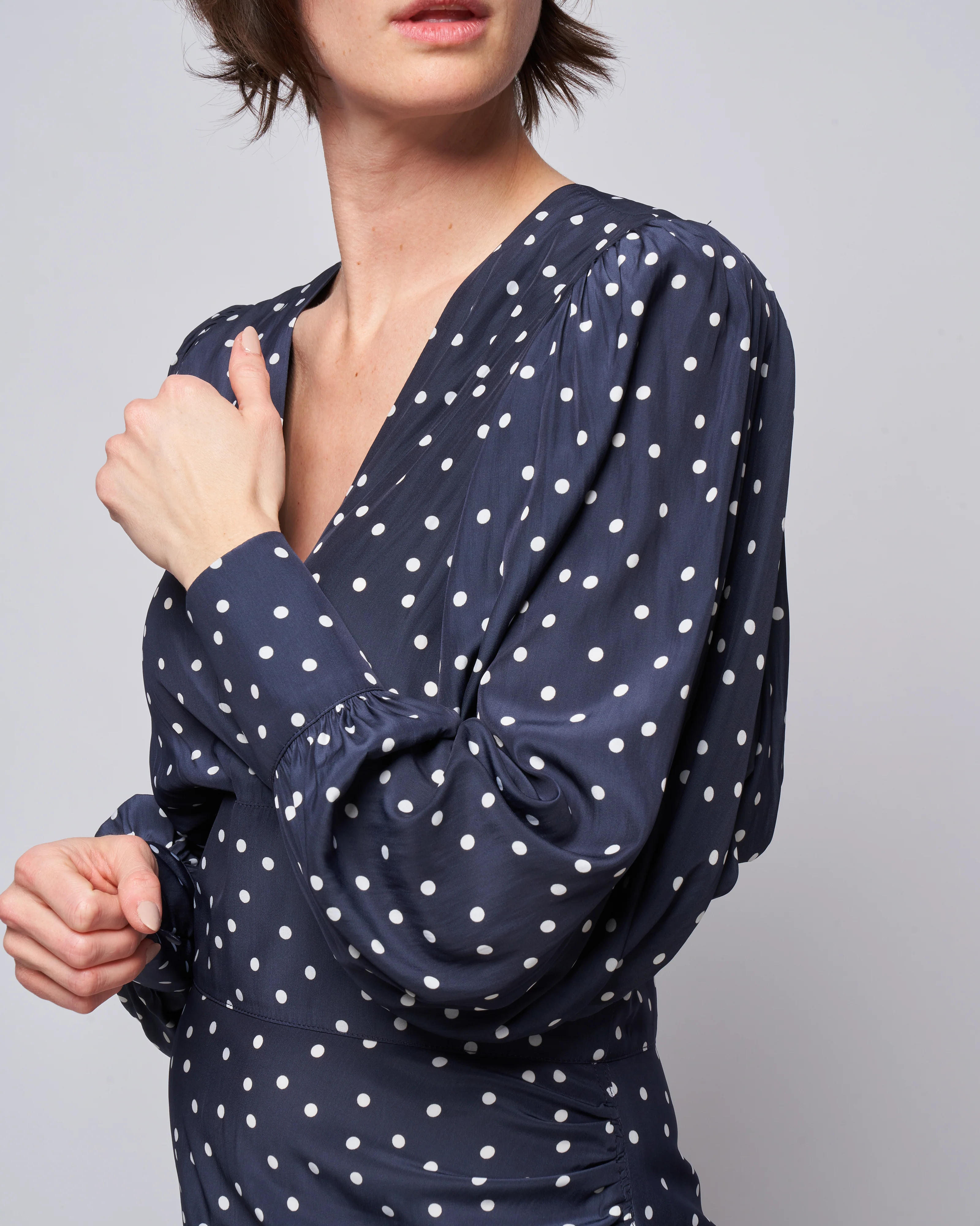 draped mini dress - navy/white dot - Image 5