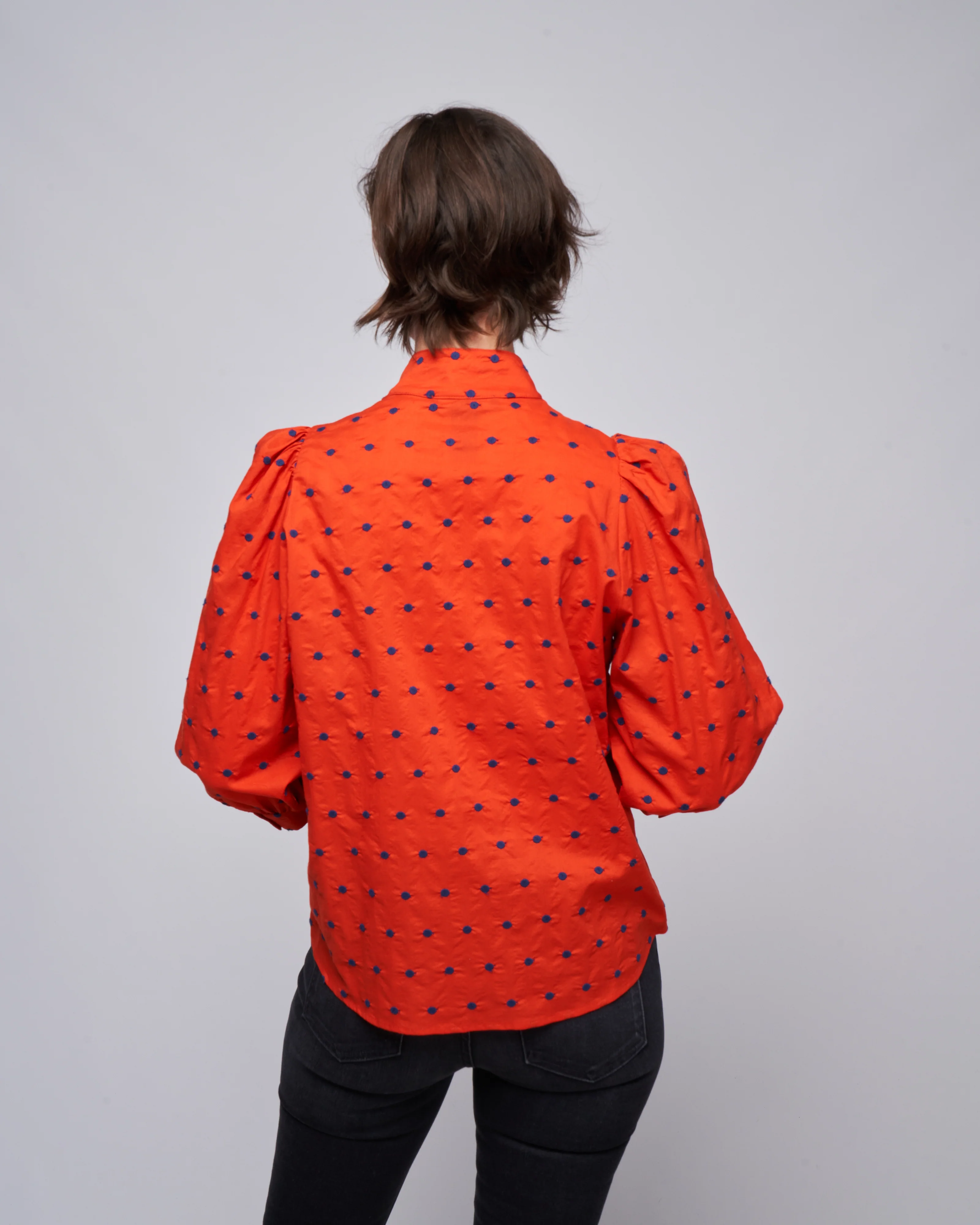 embroidered dot frontier blouse - vermillion with navy - Image 4