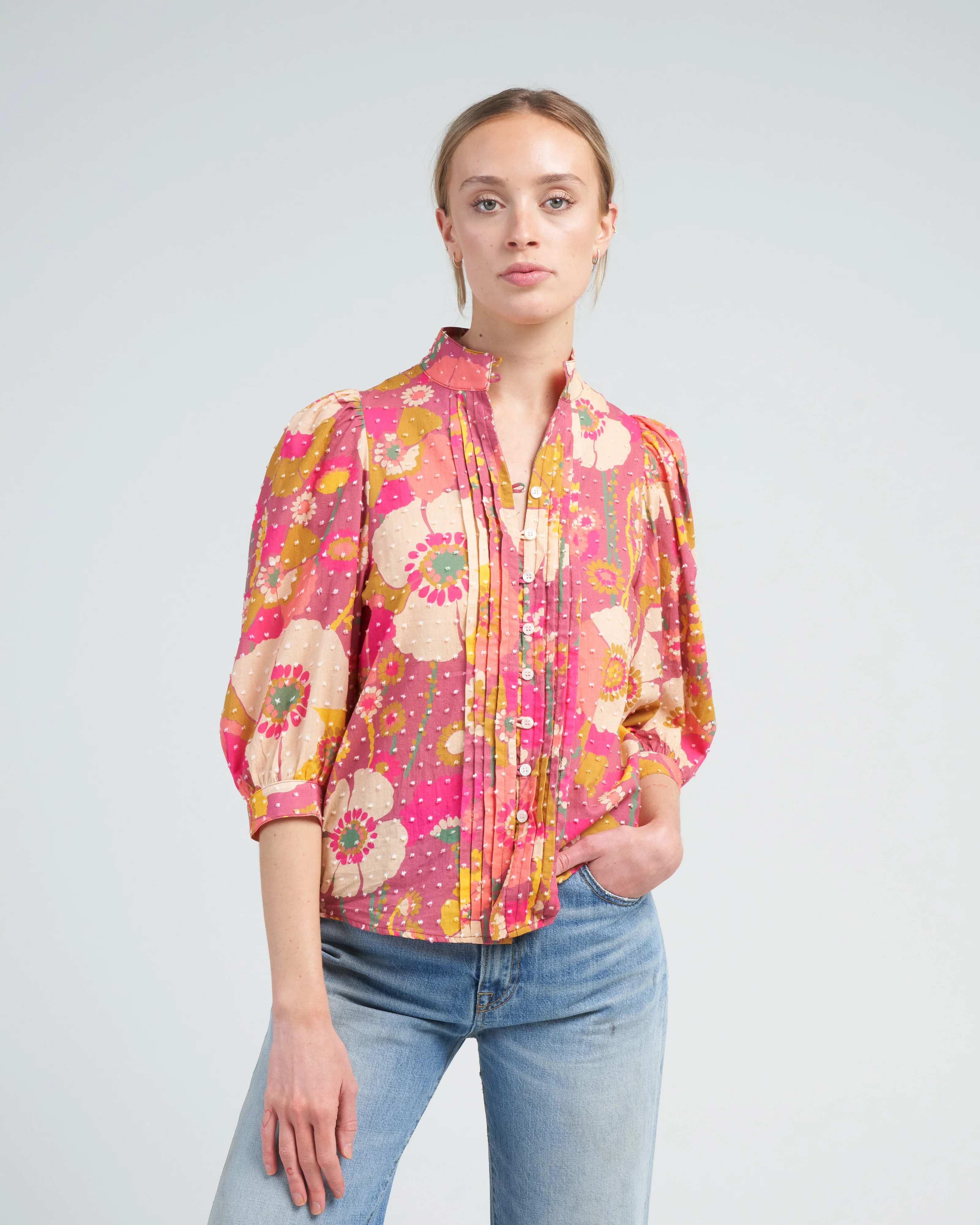 frontier blouse - dusty rose floral