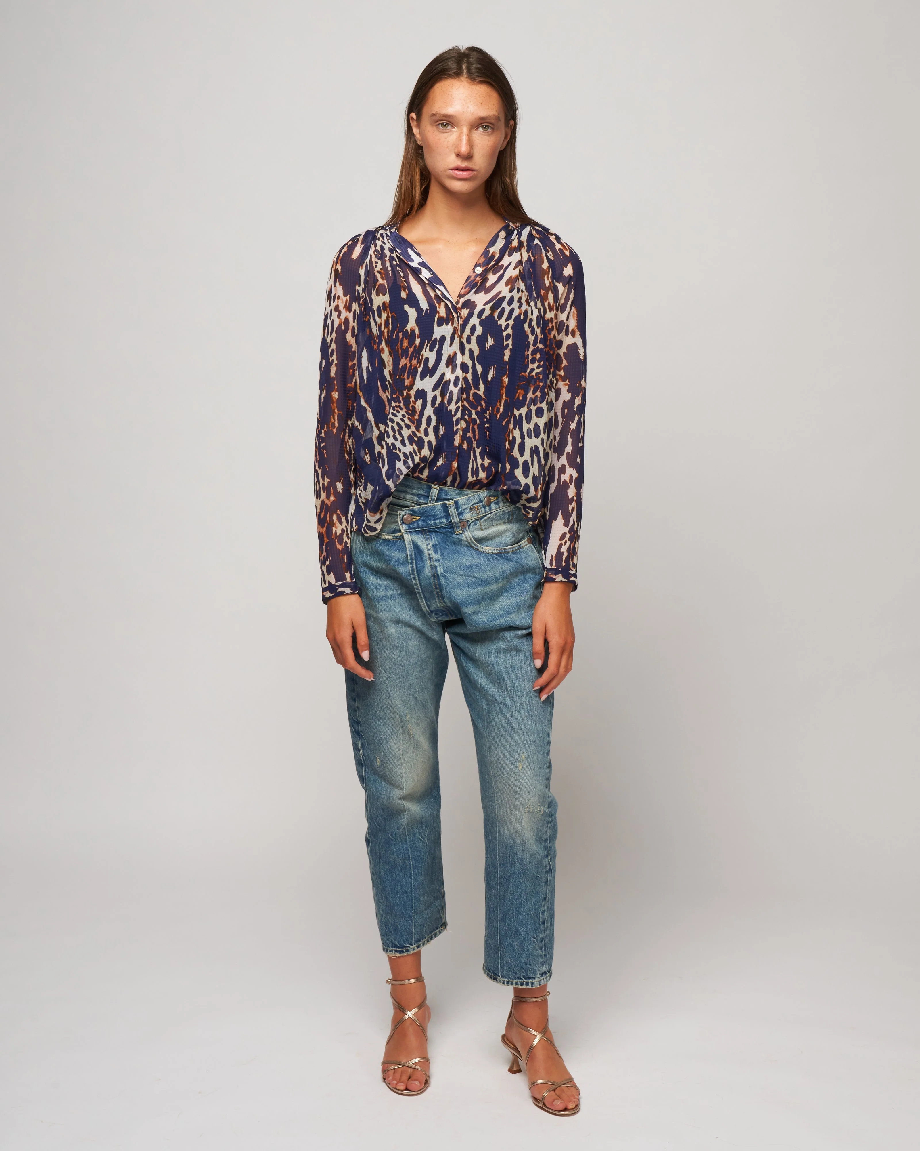 gathered blouse - midnight leopard - Image 2