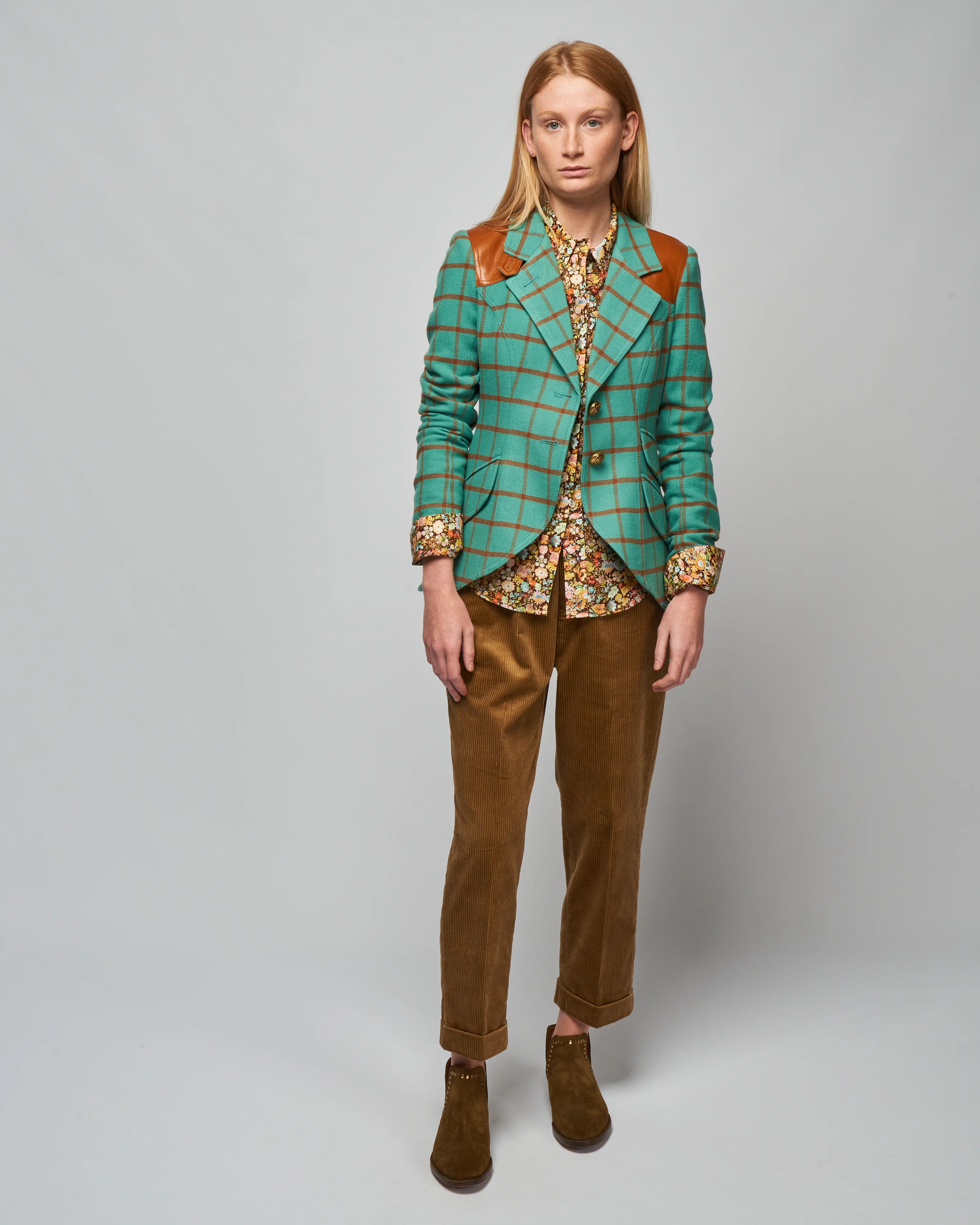 hunting blazer w/ elbow patch - aqua windowpane - Image 2