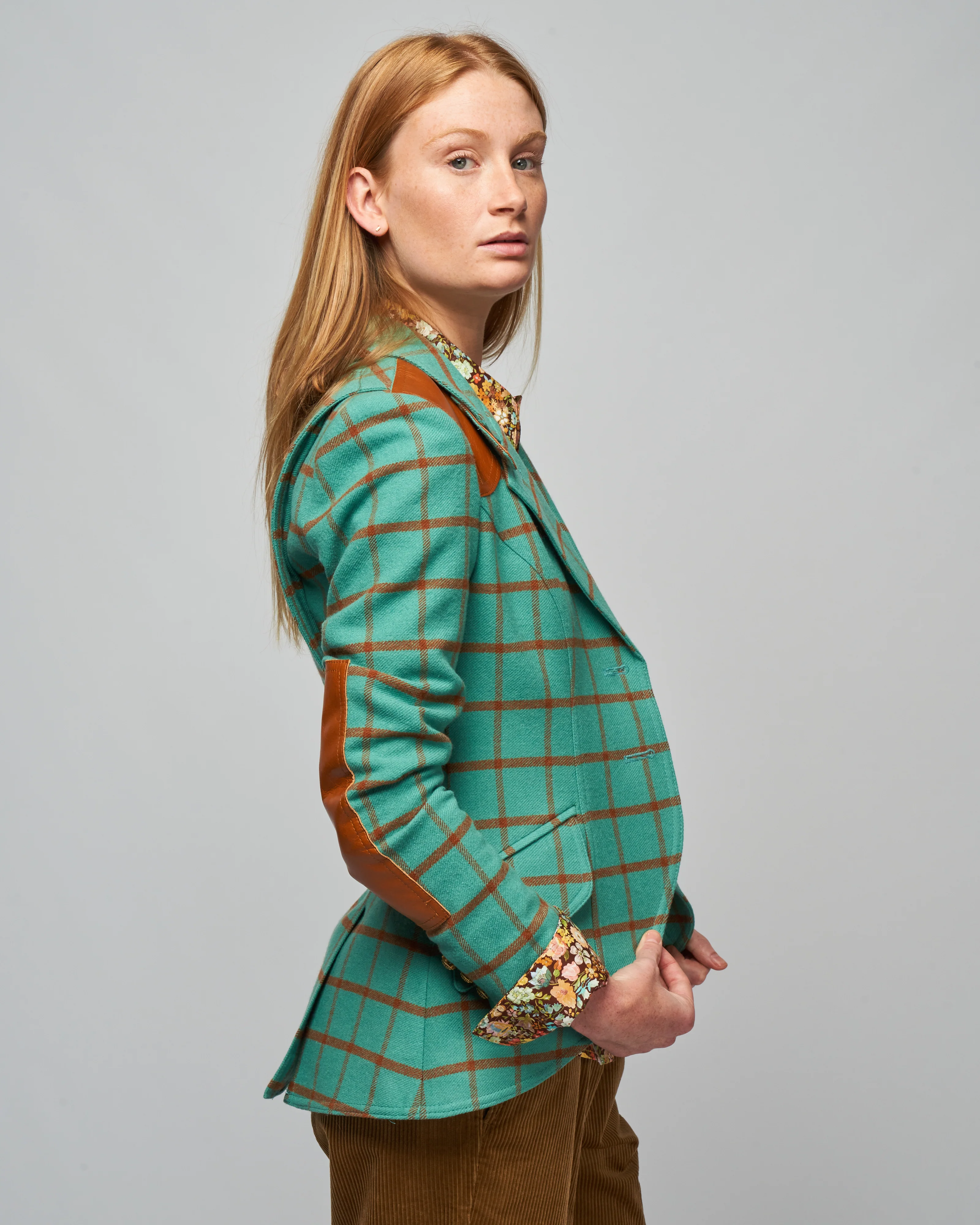 hunting blazer w/ elbow patch - aqua windowpane - Image 3