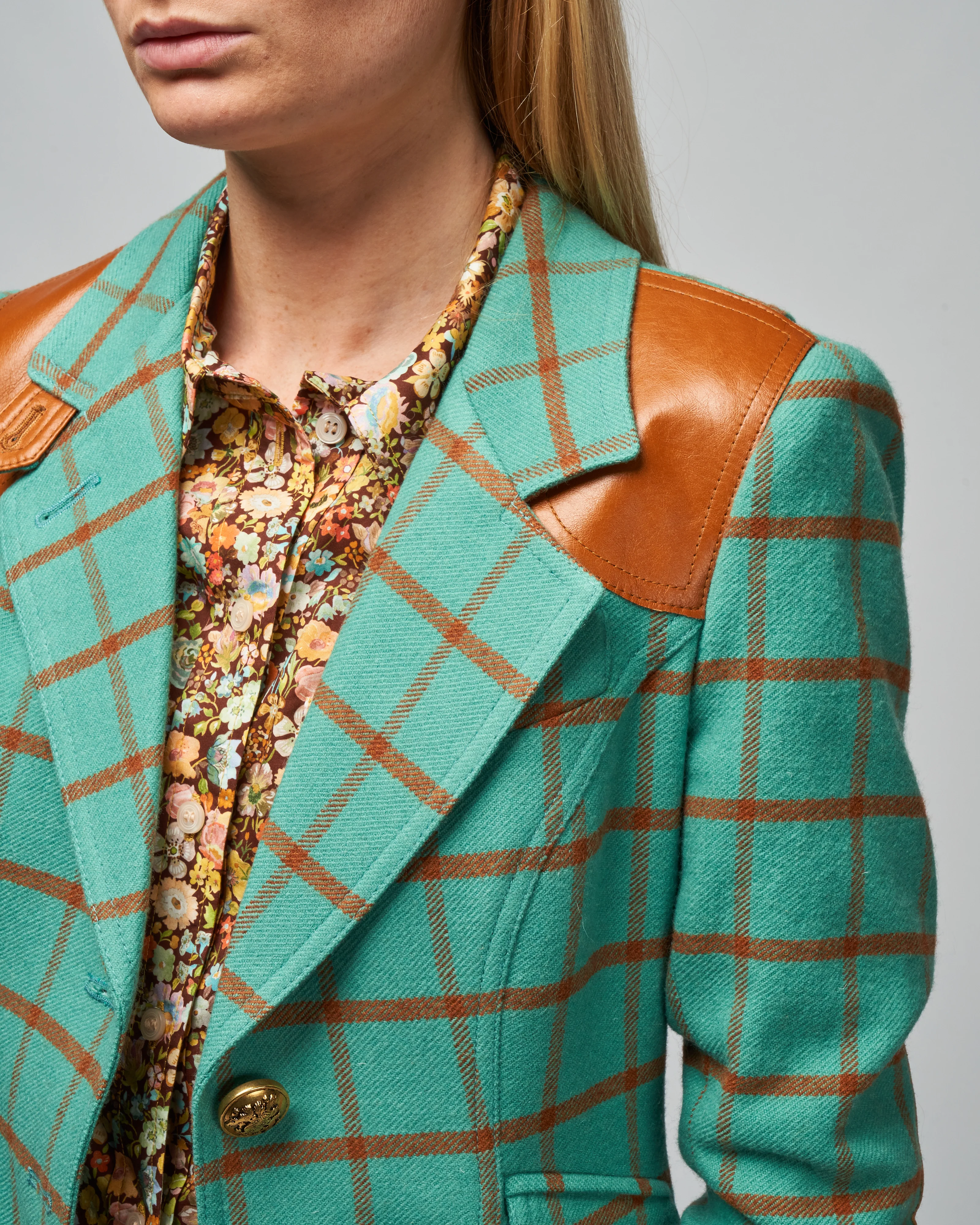 hunting blazer w/ elbow patch - aqua windowpane - Image 5