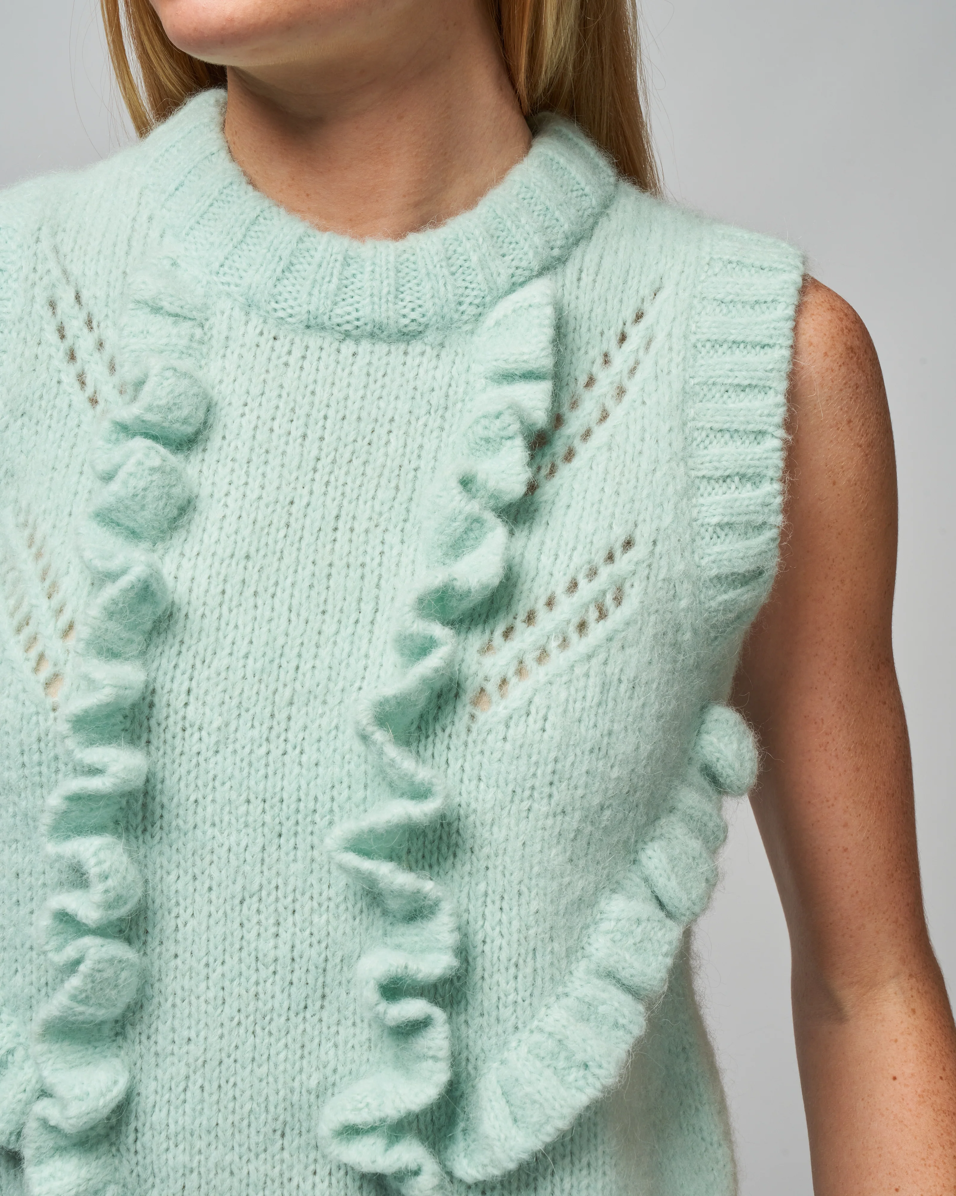 knit ruffle vest - aqua - Image 5