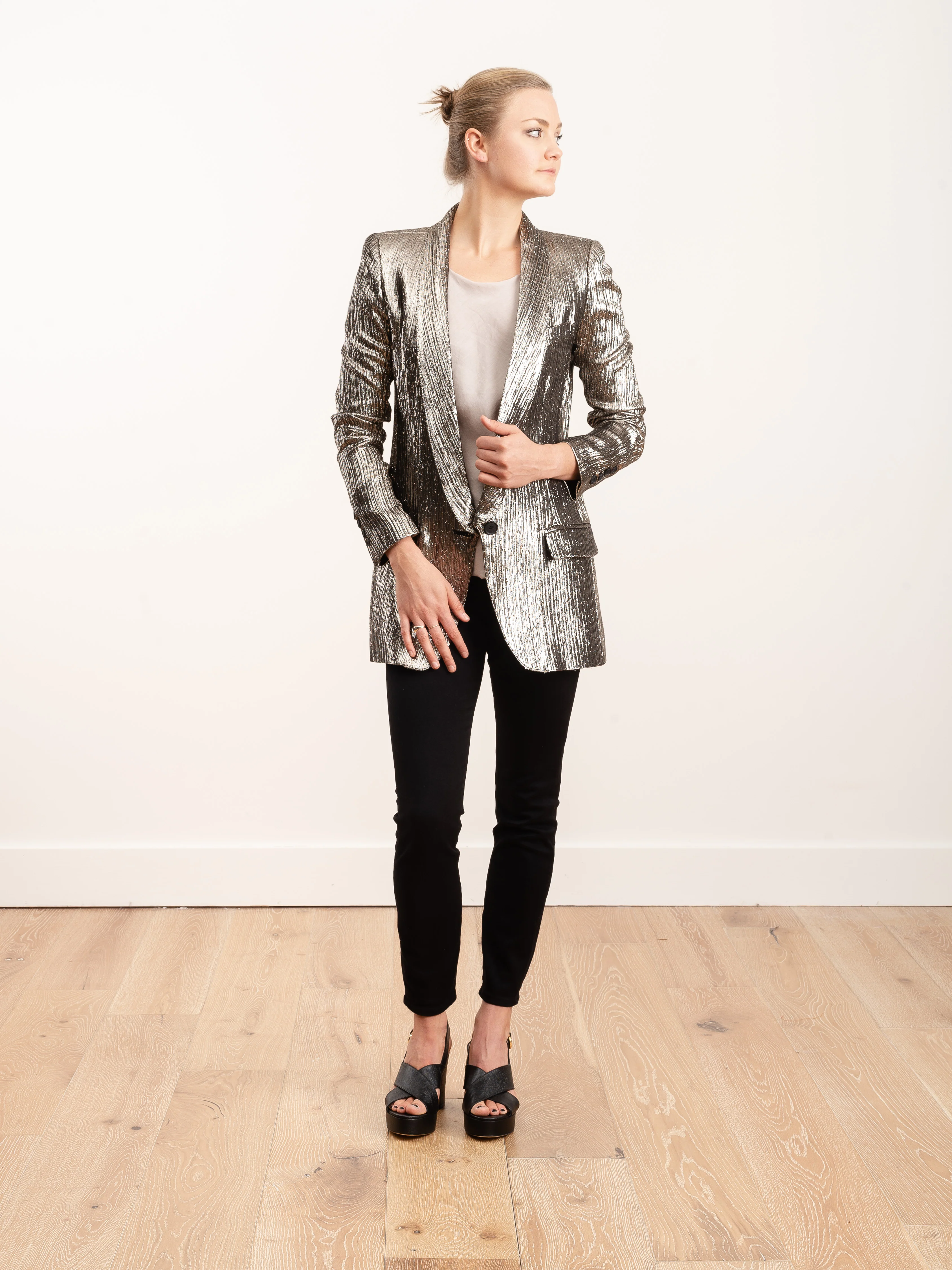 long shawl blazer - pewter lame - Image 2