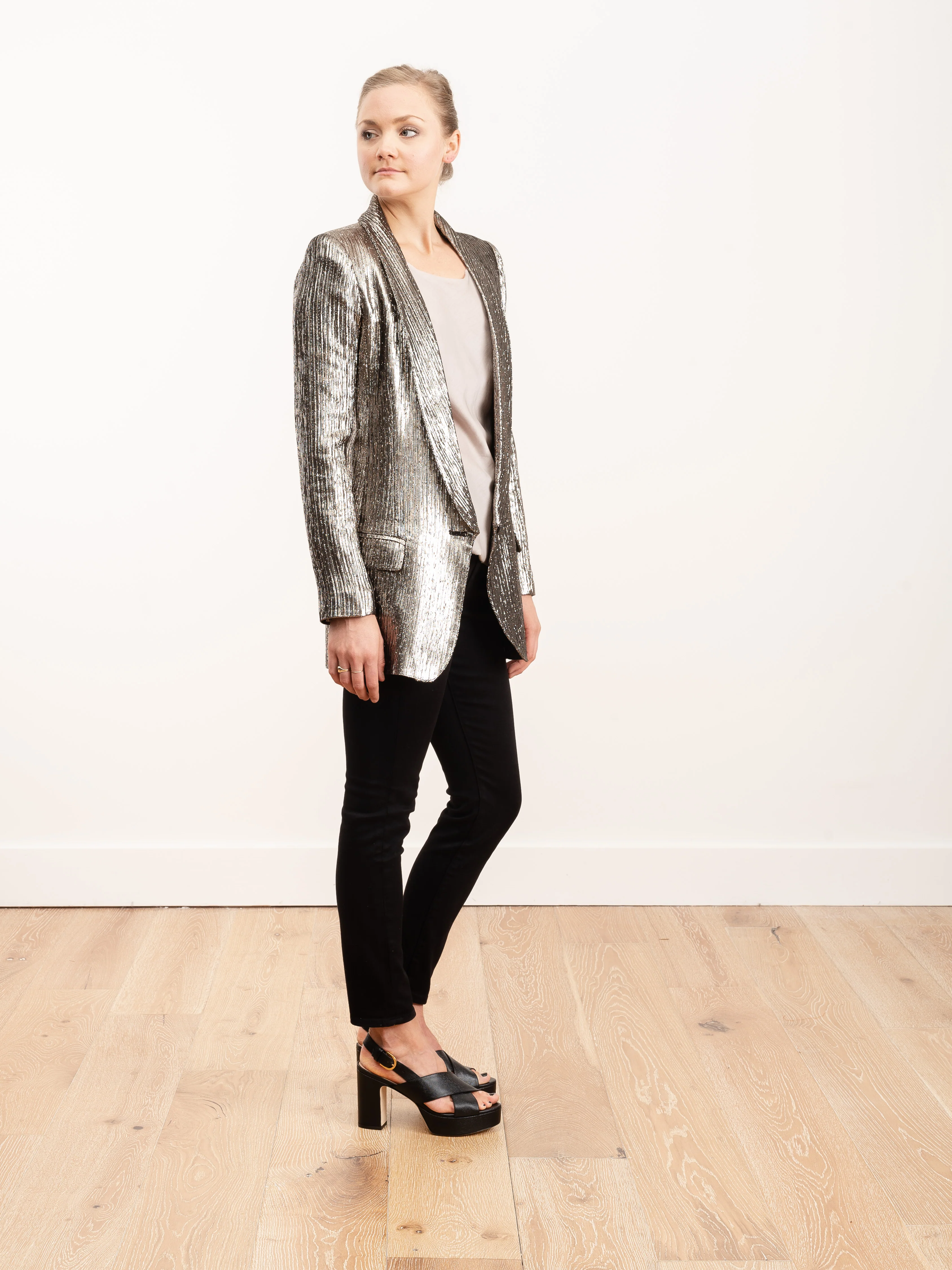 long shawl blazer - pewter lame - Image 4