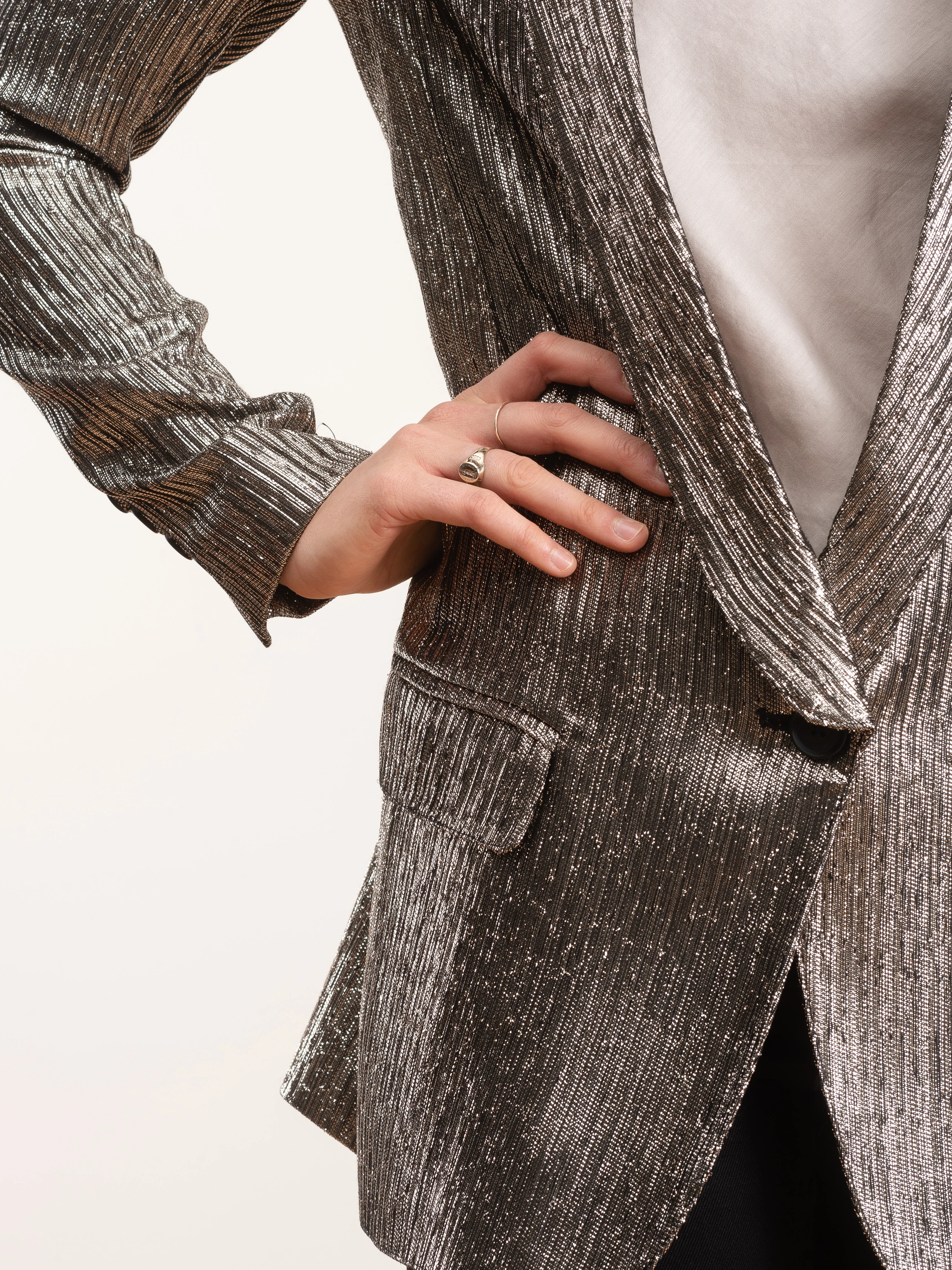 long shawl blazer - pewter lame - Image 6