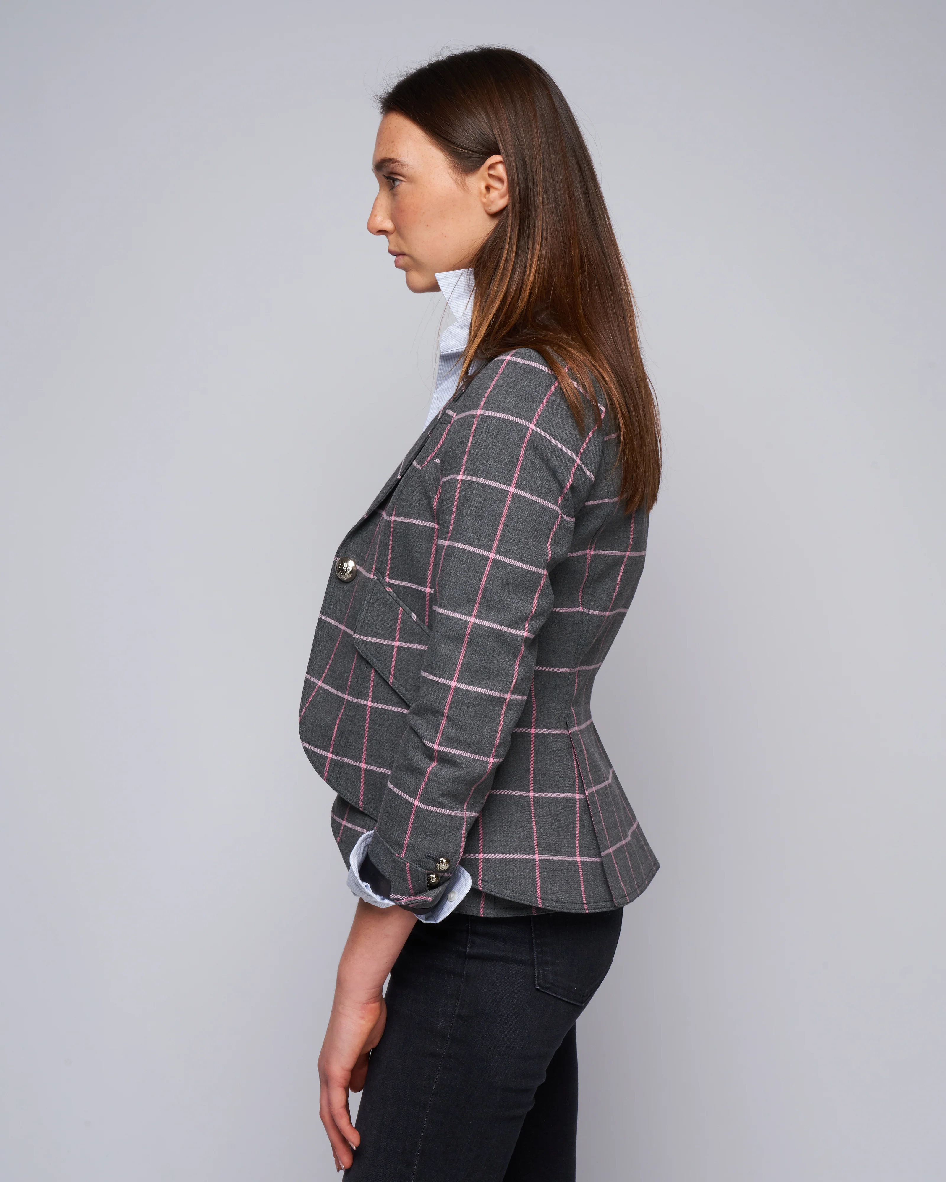 one button blazer - grey/pink windowpane - Image 3