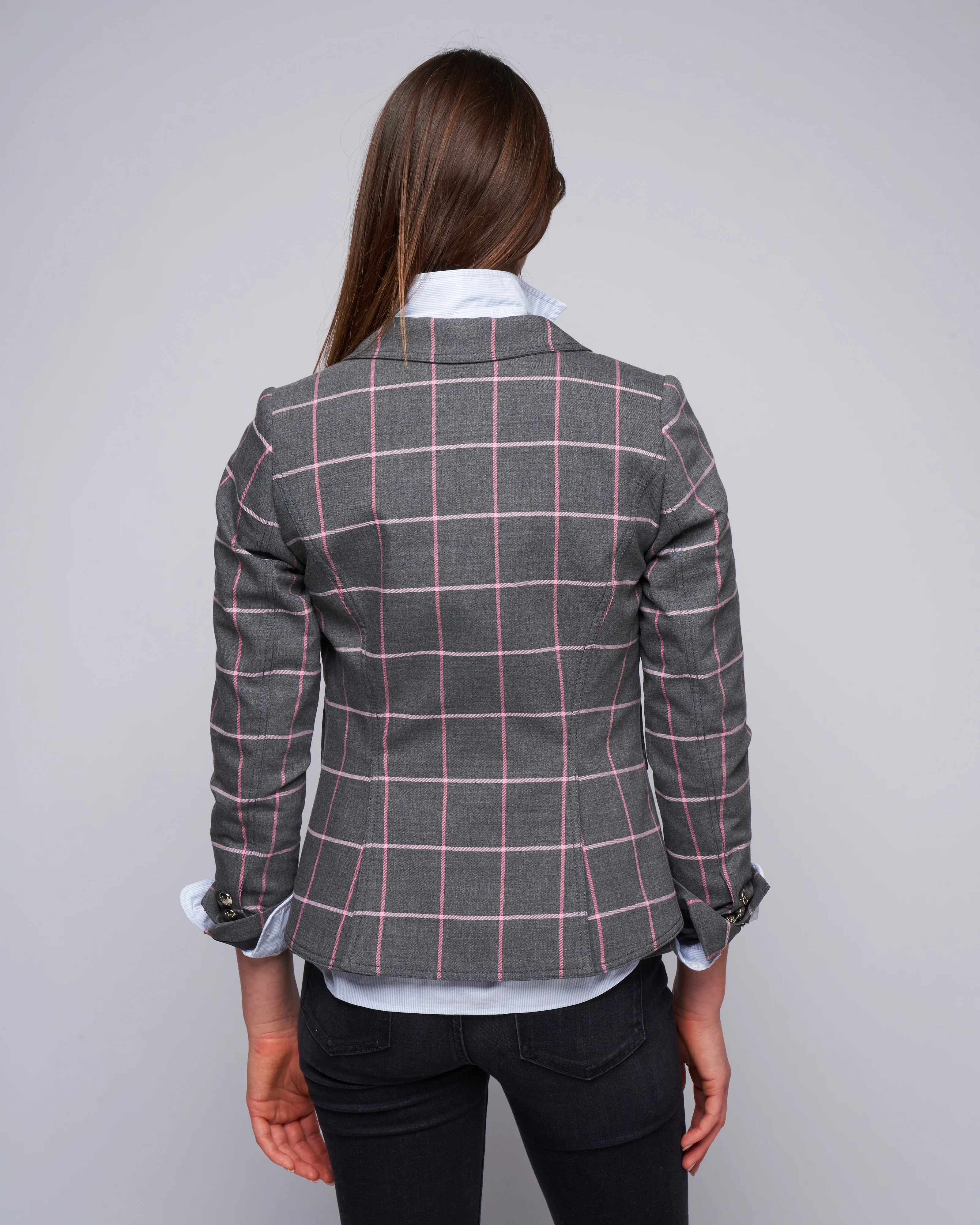 one button blazer - grey/pink windowpane - Image 4