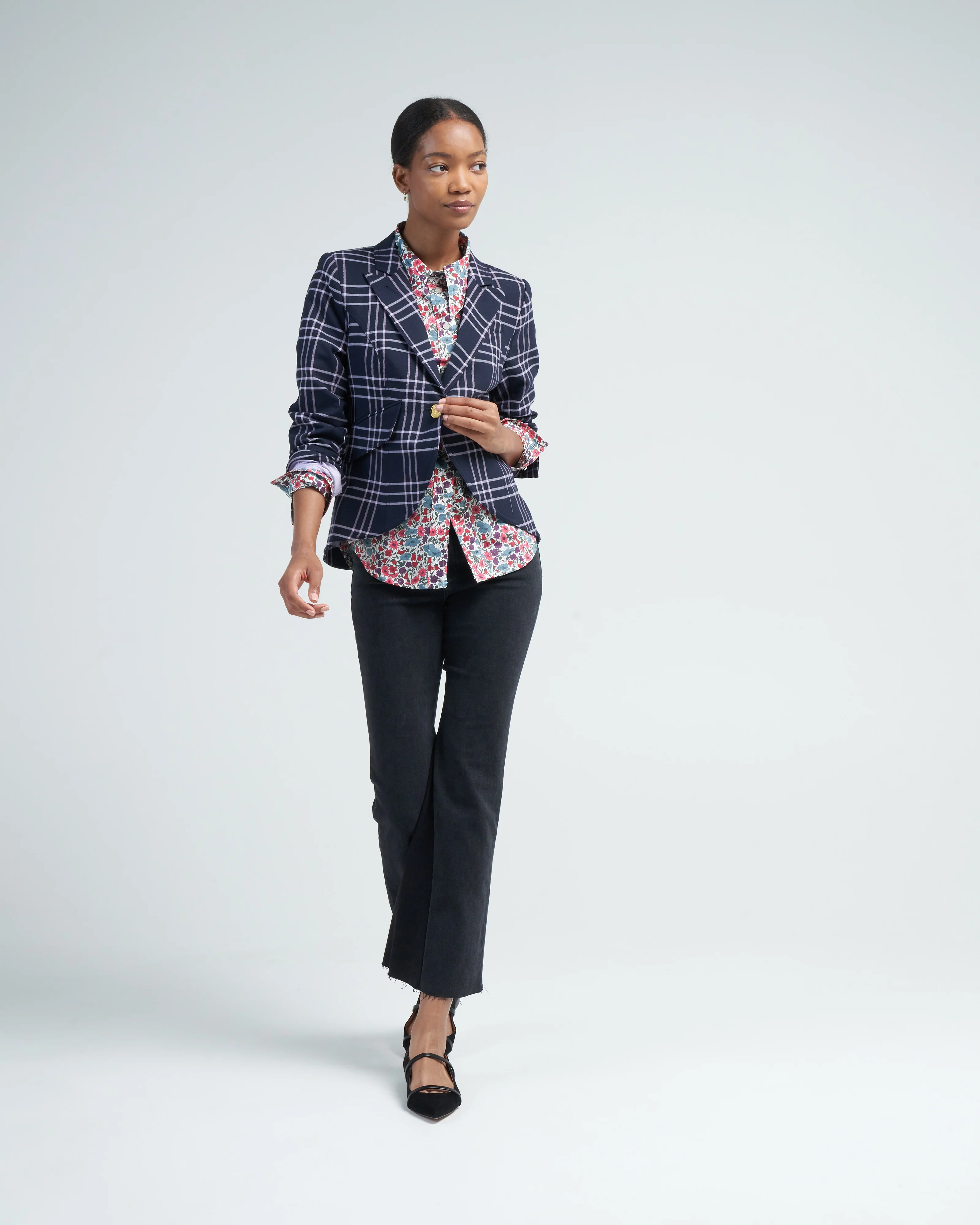 one button blazer - navy lilac grid - Image 2