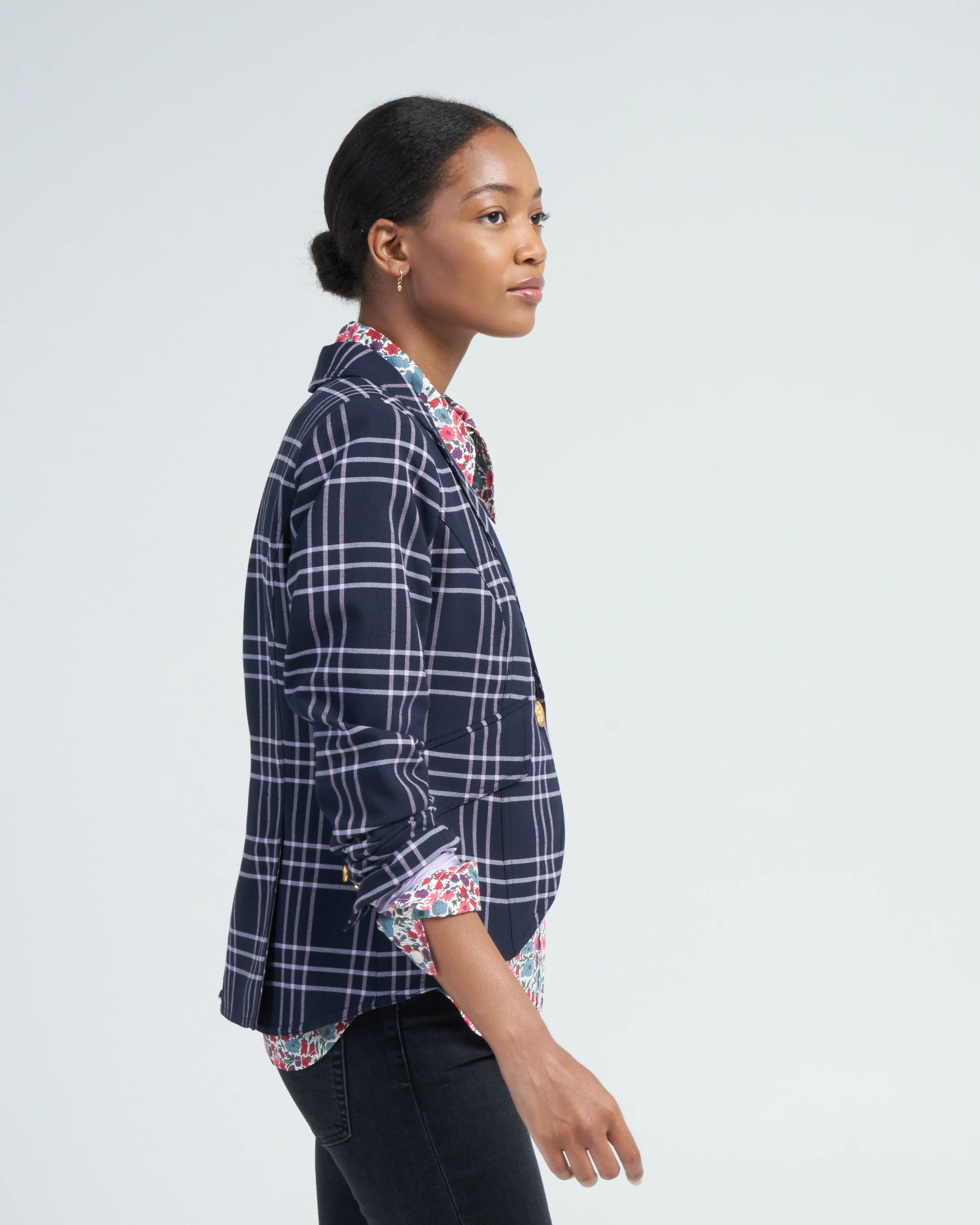 one button blazer - navy lilac grid - Image 3