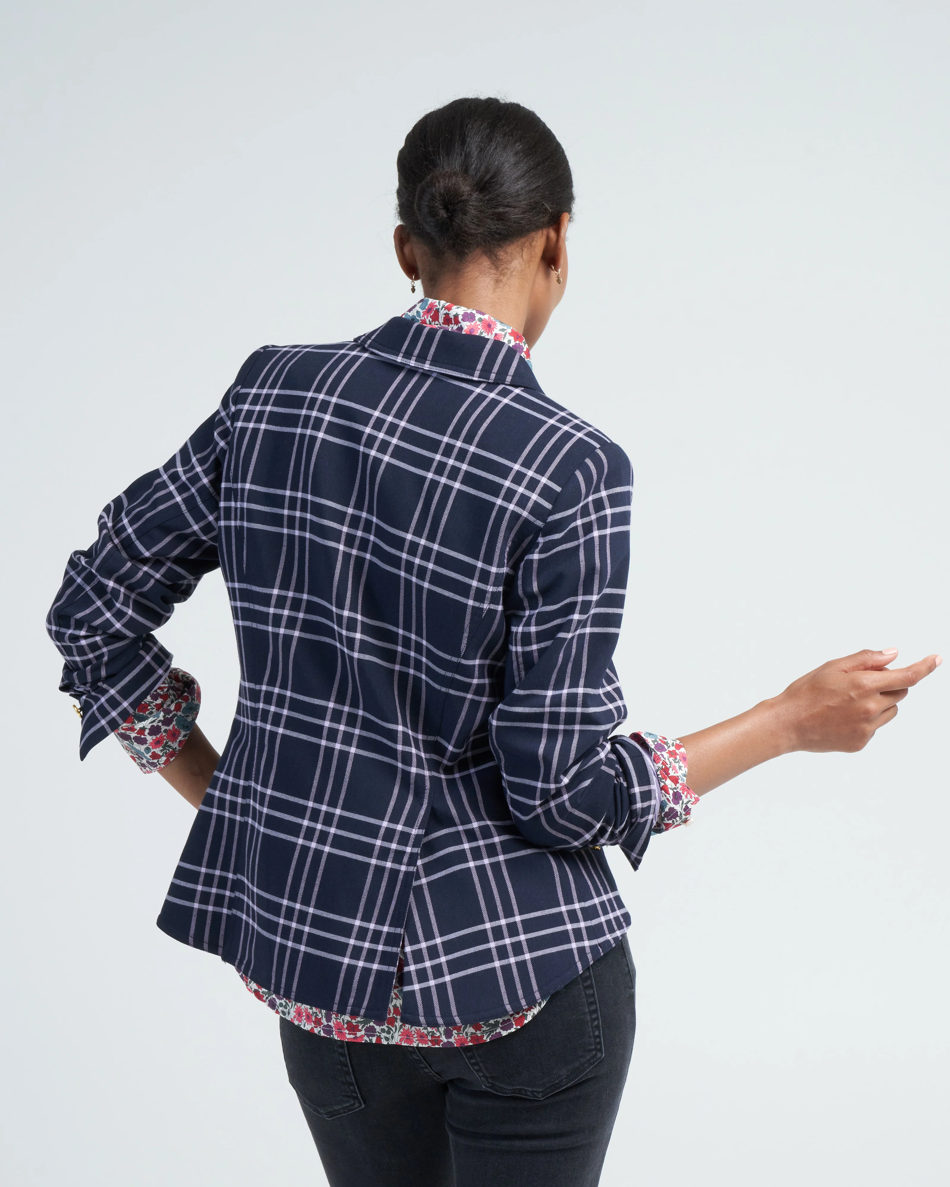one button blazer - navy lilac grid - Image 4